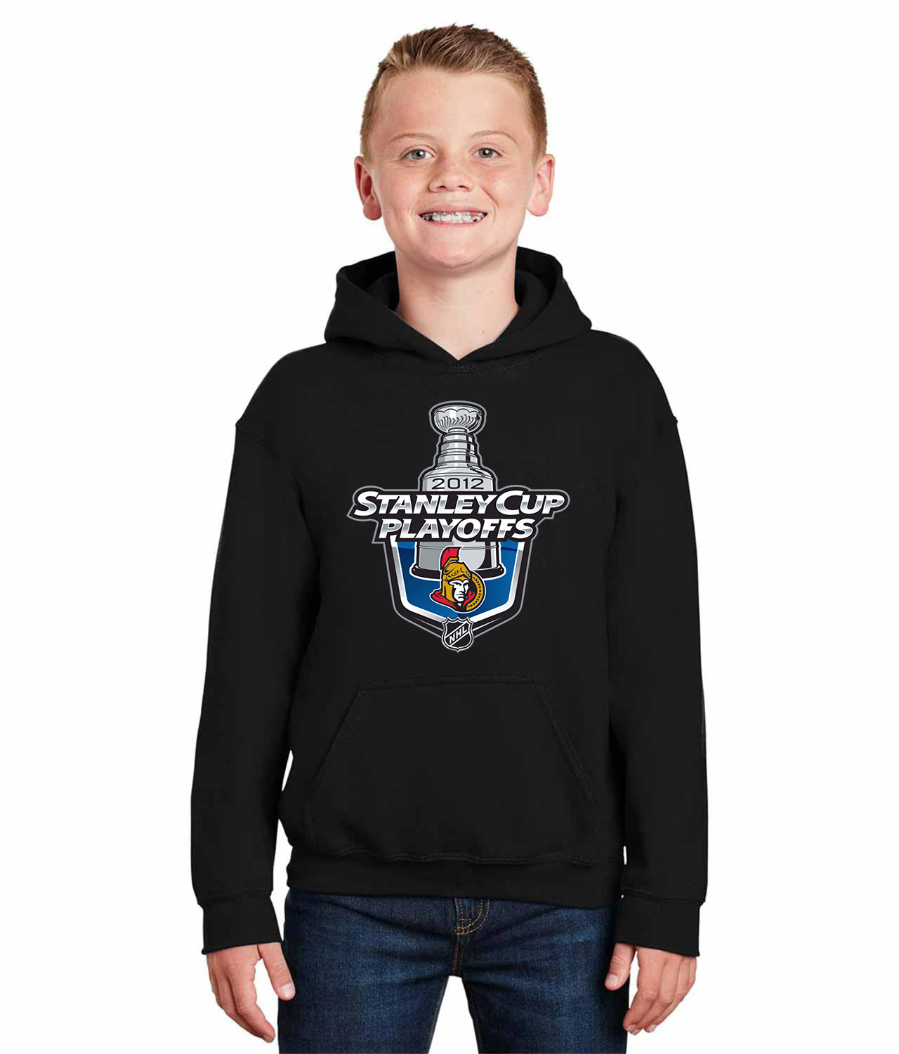 2012 Stanley Cup Playoffs - Ottawa Senators Hockey Logo Symbol Emblem Customized Design on Youth Hoodie