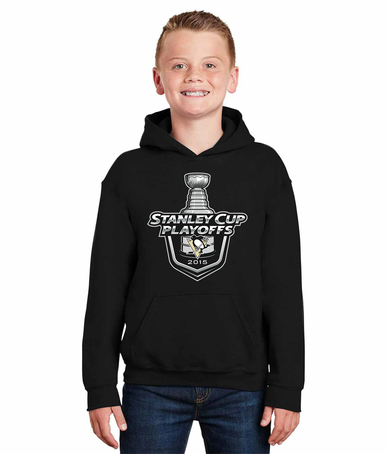 2015 Stanley Cup Playoffs - Pittsburgh Penguins Hockey Logo Symbol Emblem Customized Design on Youth Hoodie