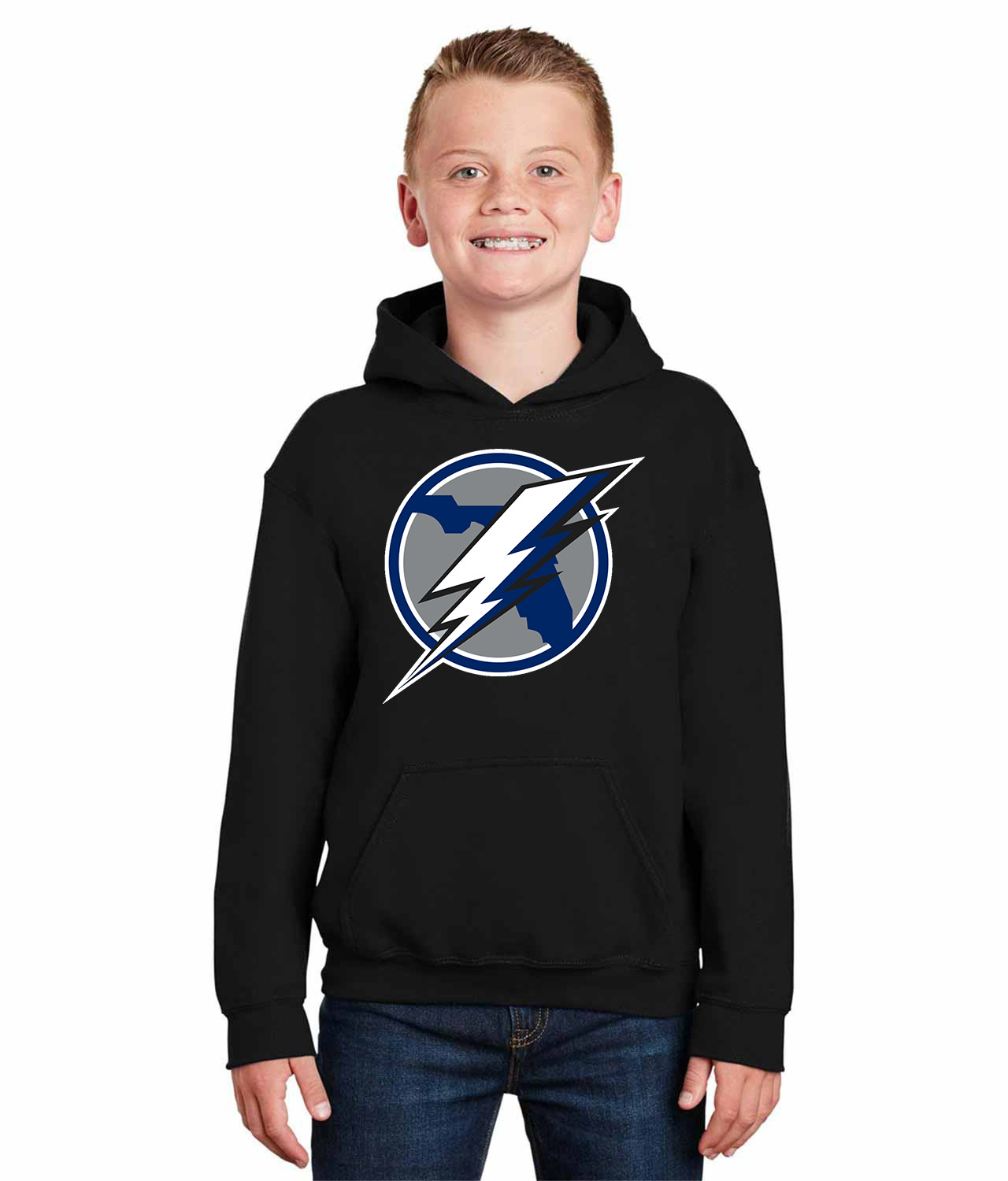 Tampa Bay Lightning Bolt Hockey Logo Symbol Emblem Customized Design on Youth Hoodie