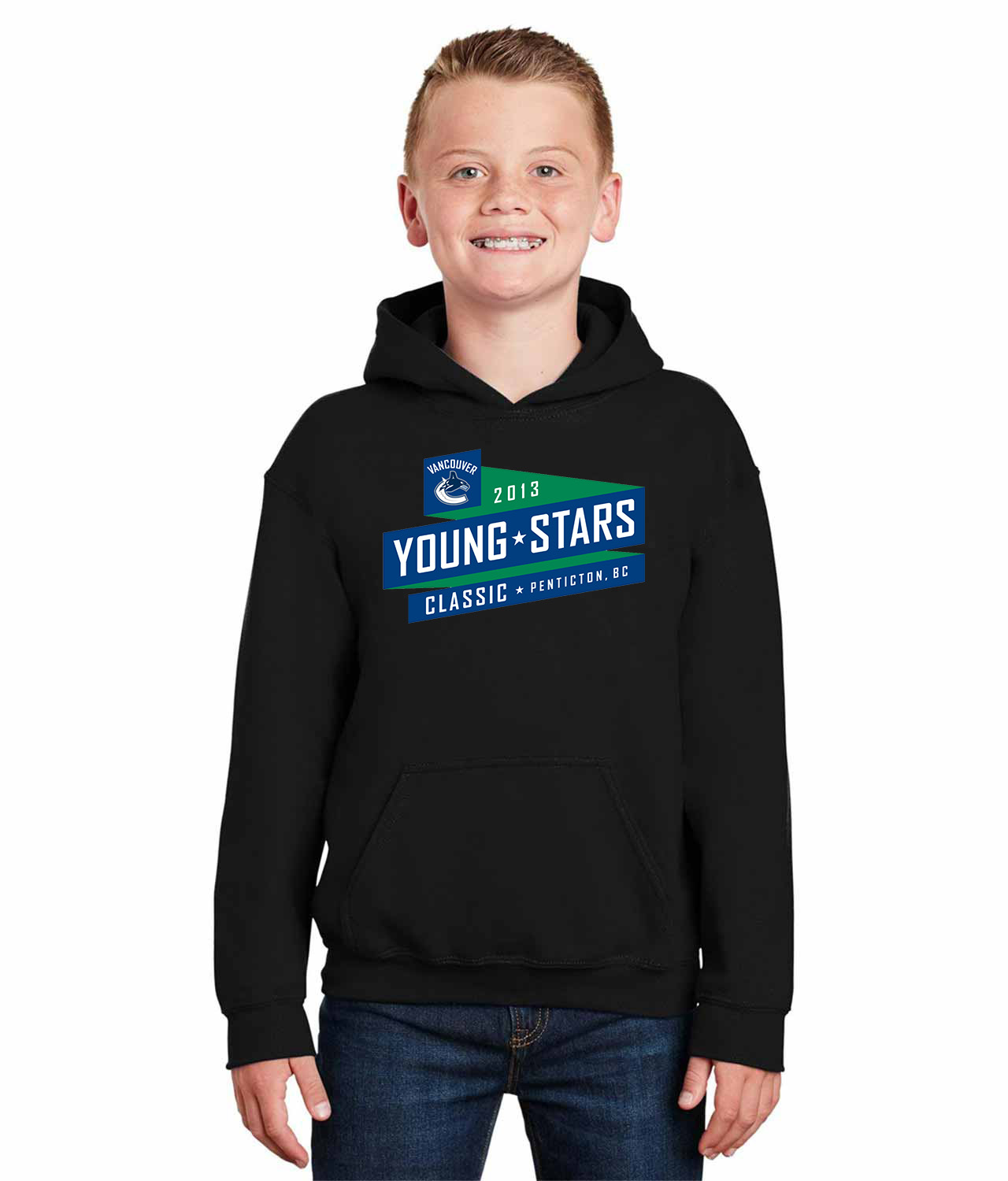 Vancouver Canucks Young Stars Classic 2013 Penticton, BC Hockey Logo Symbol Emblem Customized Design on Youth Hoodie