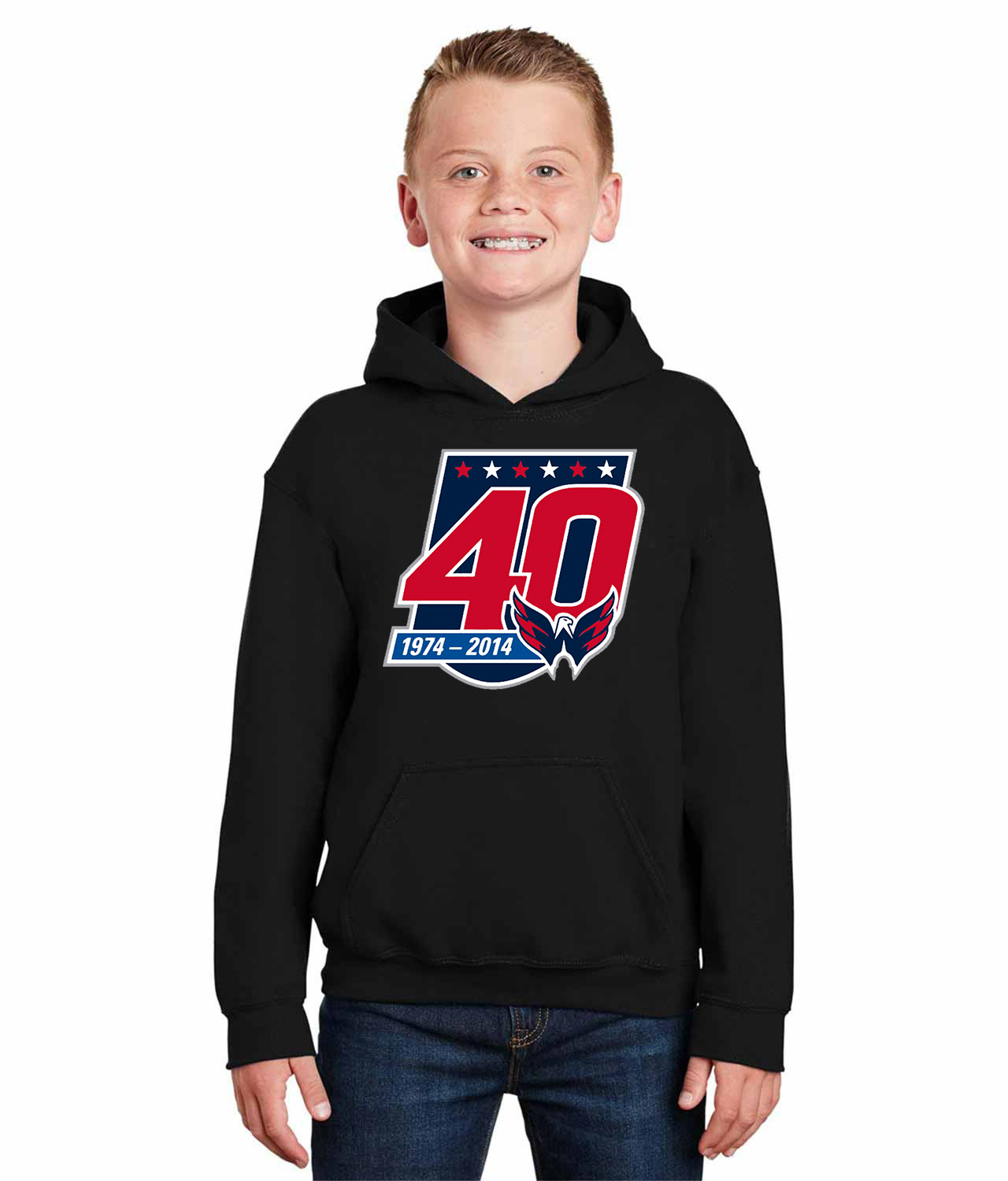 Washington Capitals 40th Anniversary Hockey Logo Symbol Emblem Customized Design on Youth Hoodie