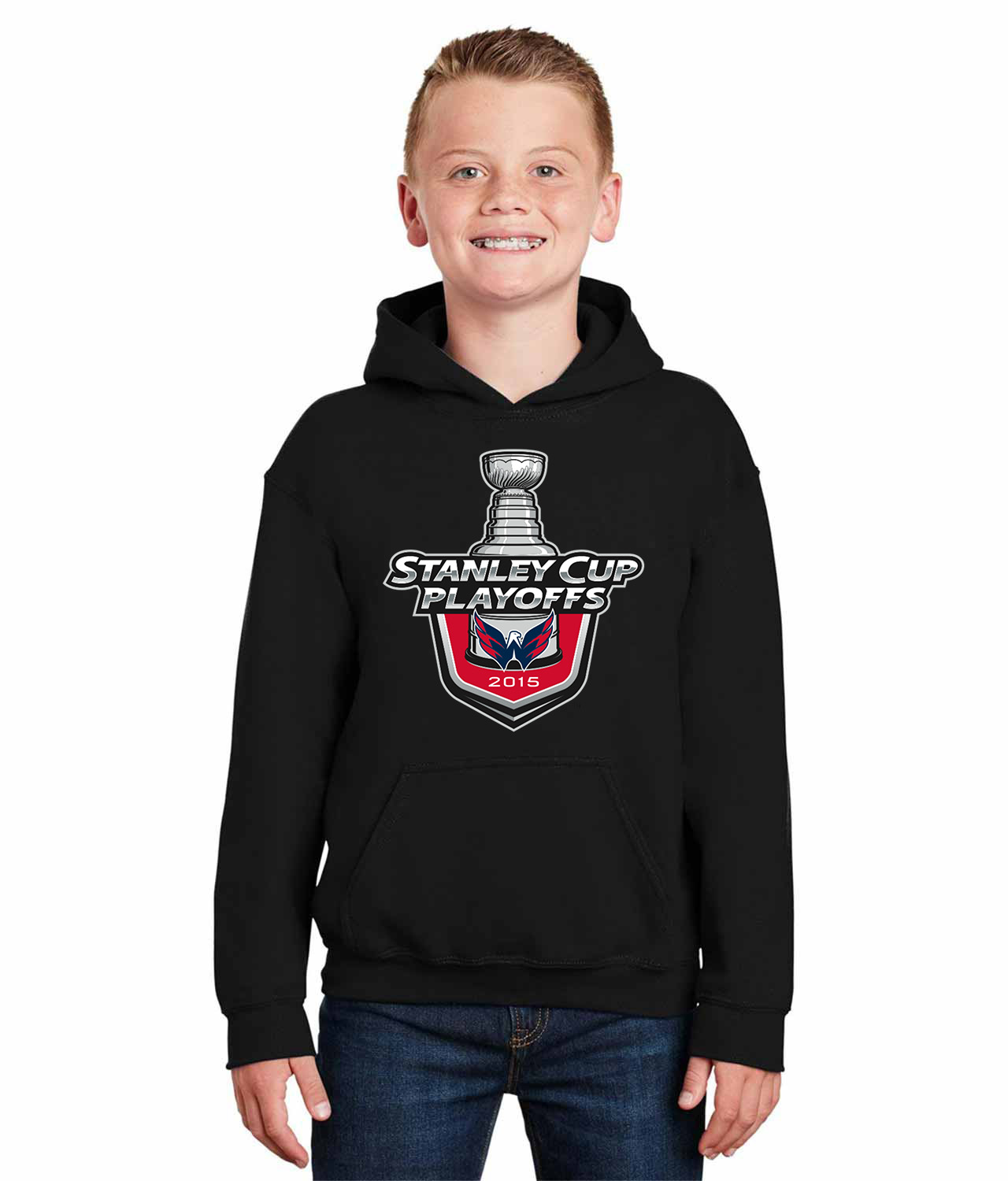 2015 Stanley Cup Playoffs - Washington Capitals Hockey Logo Symbol Emblem Customized Design on Youth Hoodie