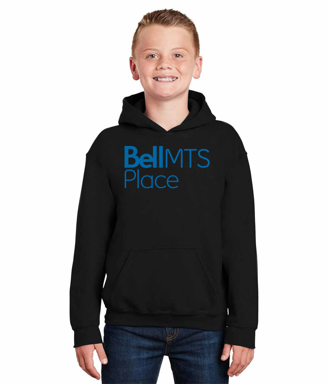 Winnipeg Jets Bell MTS Place Stadium Hockey Logo Symbol Emblem Customized Design on Youth Hoodie