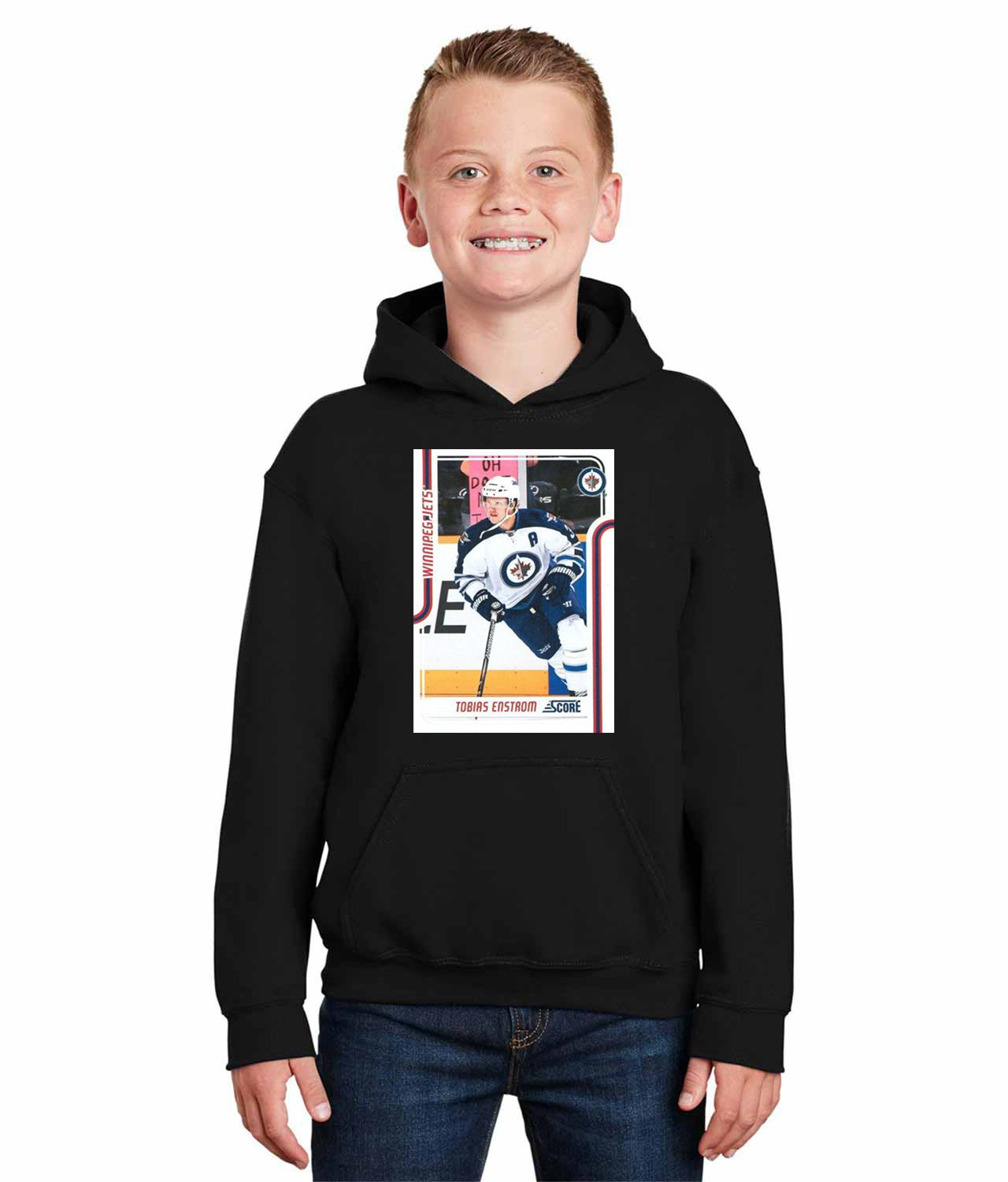 2011 Winnipeg Jets Tobias Enstrom Photo Hockey Logo Symbol Emblem Customized Design on Youth Hoodie