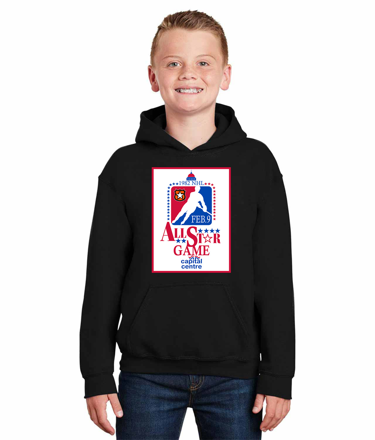1982 NHL All-Star Game in Landover, Maryland Hockey Logo Symbol Emblem Customized Design on Youth Hoodie