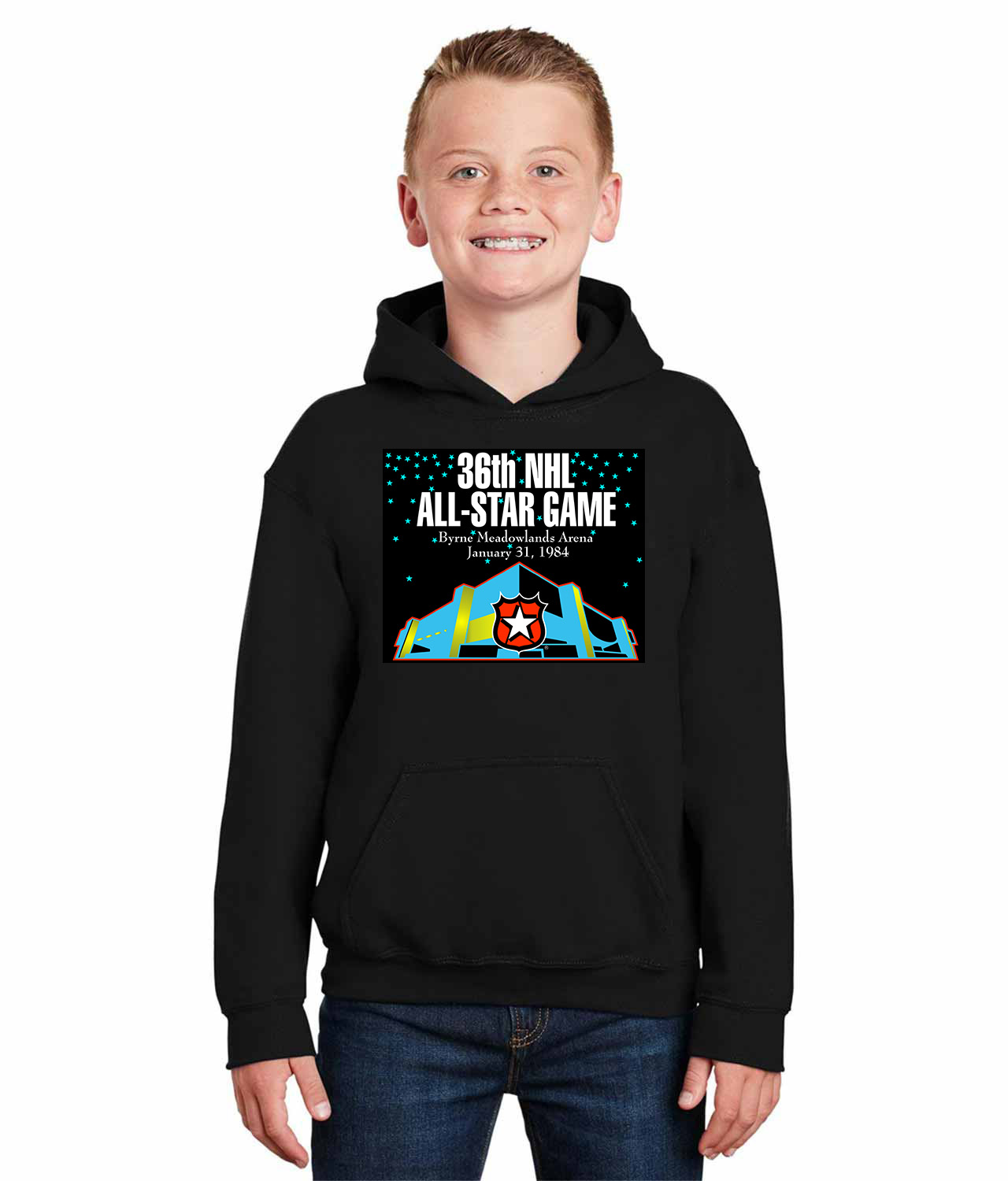 1986 NHL All-Star Game East Rutherford, NJ Hockey Logo Symbol Emblem Customized Design on Youth Hoodie
