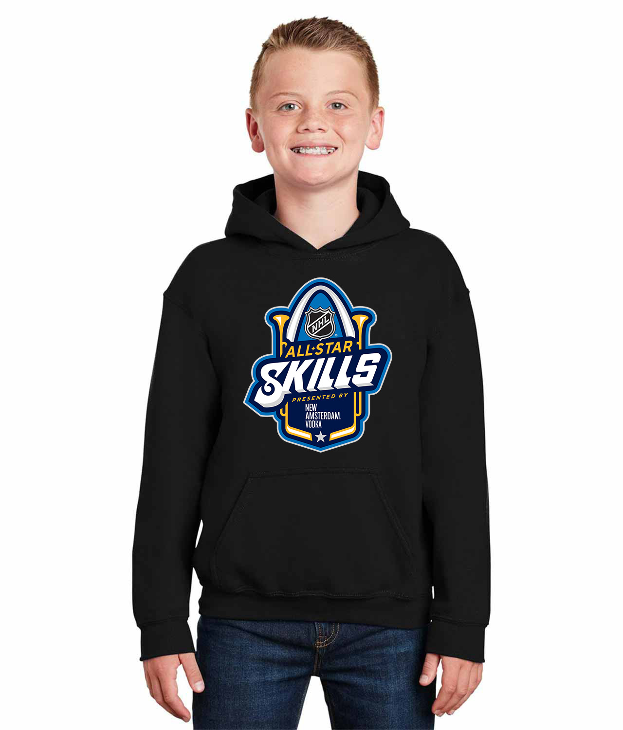 2020 NHL All-Star Skills Competition St Louis New Amsterdam Vodka Hockey Logo Symbol Emblem Customized Design on Youth Hoodie