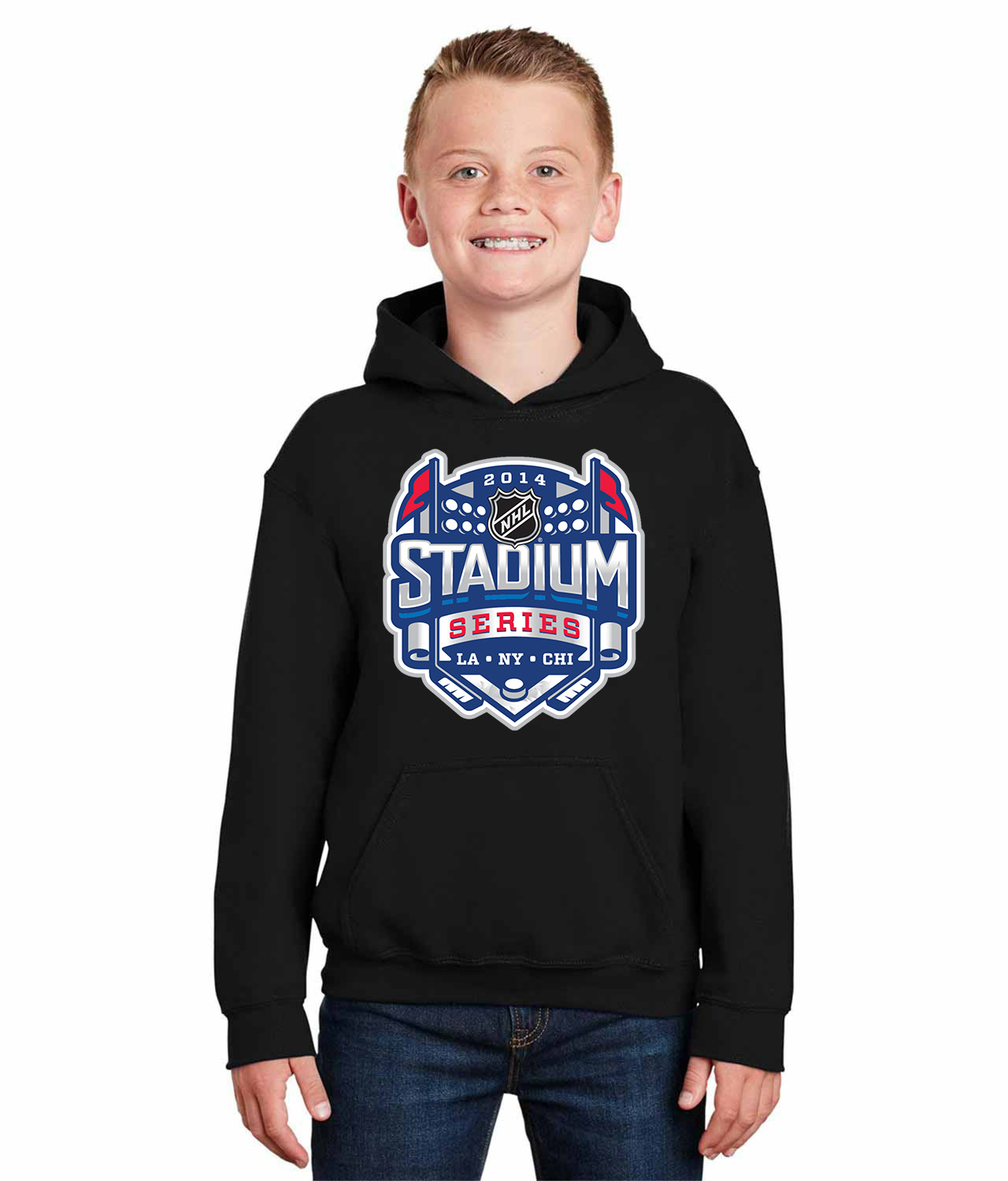 NHL Stadium Series 2014 LA NY CHI Hockey Logo Symbol Emblem Customized Design on Youth Hoodie