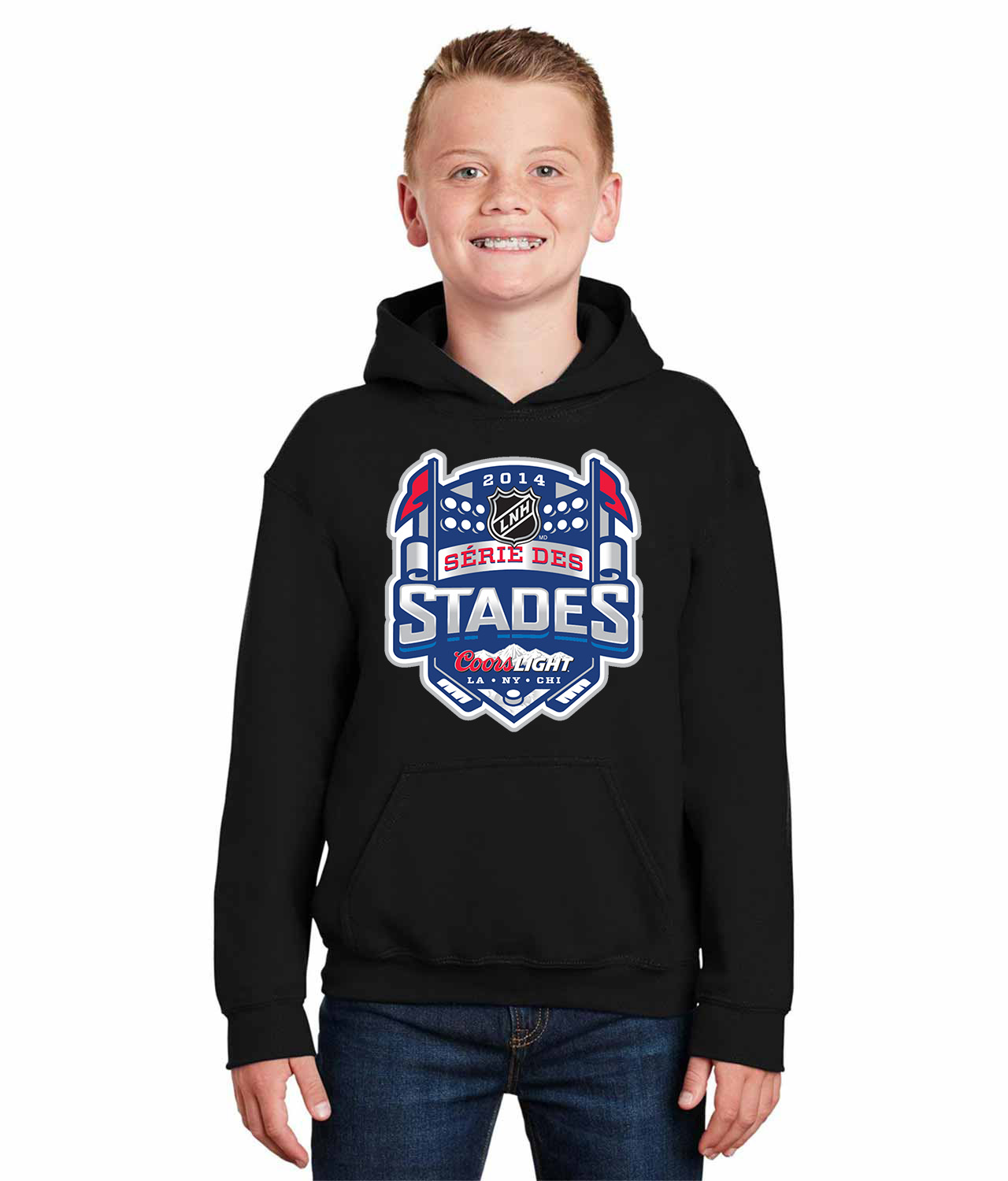 2014 NHL Stadium Series French Coors Light - 2014 LNH Serie Des Stades Coors Light Hockey Logo Symbol Emblem Customized Design on Youth Hoodie