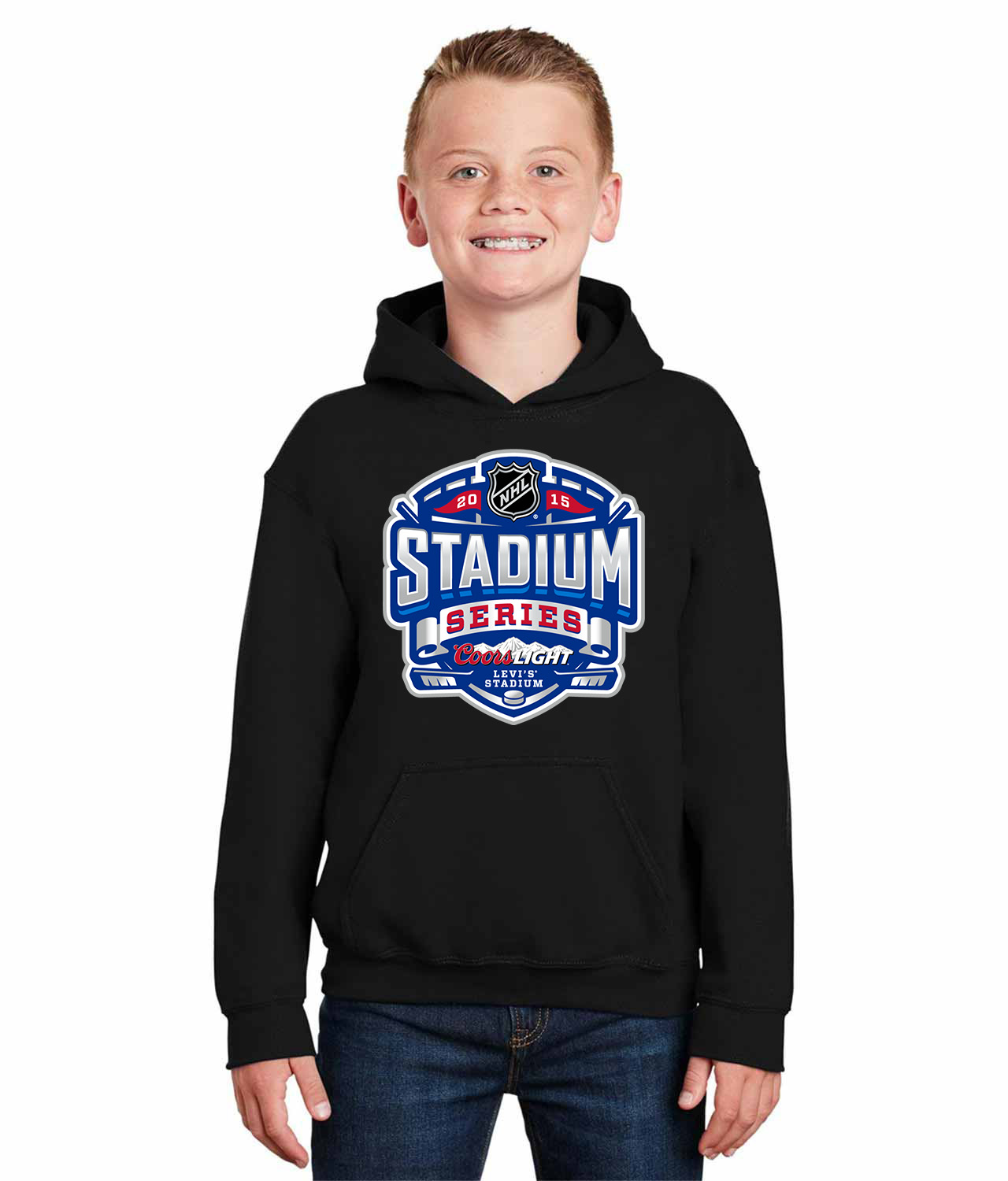 Coors Light 2015 NHL Stadium Series Game - Los Angeles Kings At San Jose Sharks Hockey Logo Symbol Emblem Customized Design on Youth Hoodie