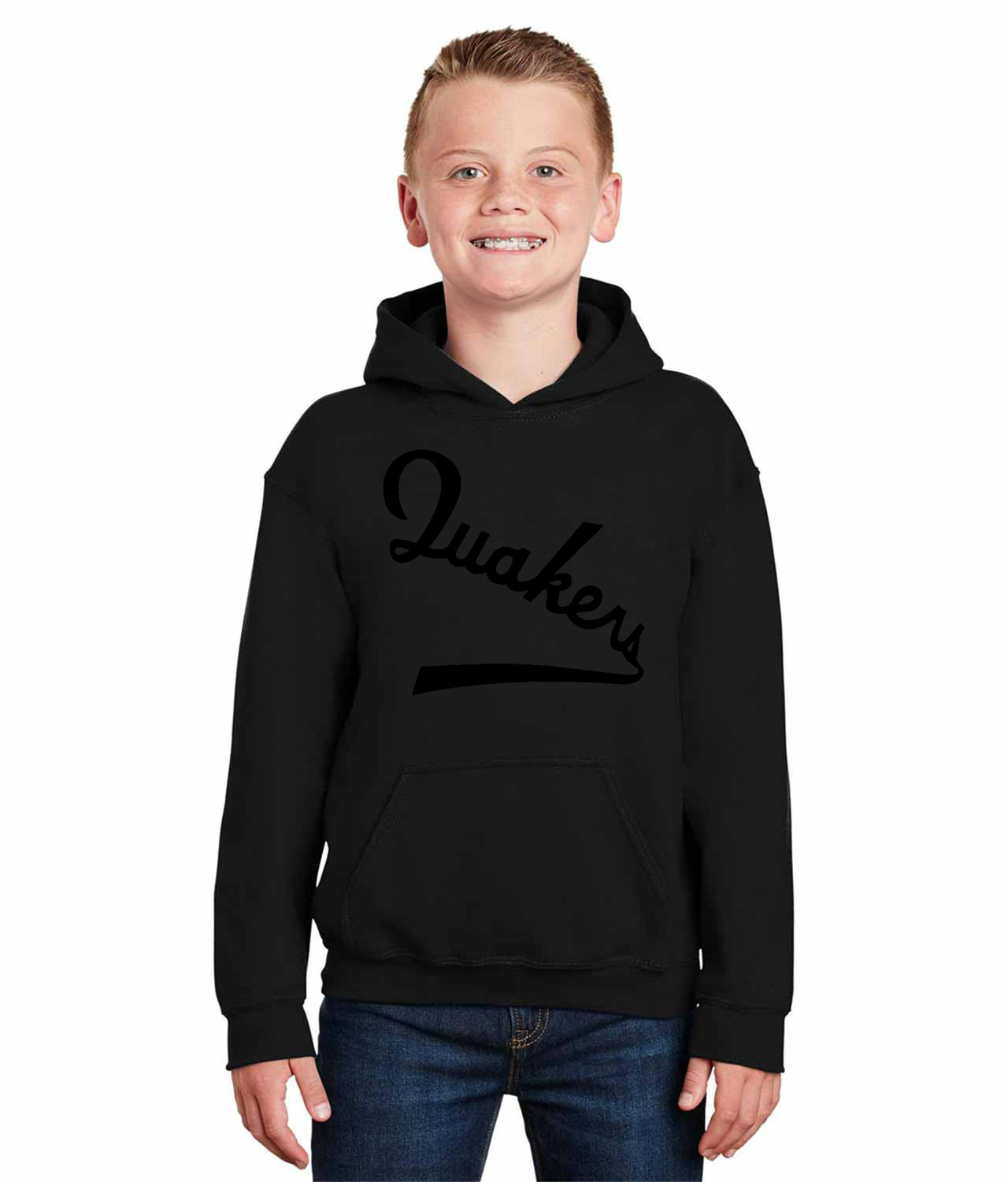 Philadelphia Quakers Jersey Black 1931 Hockey Logo Symbol Emblem Customized Design on Youth Hoodie