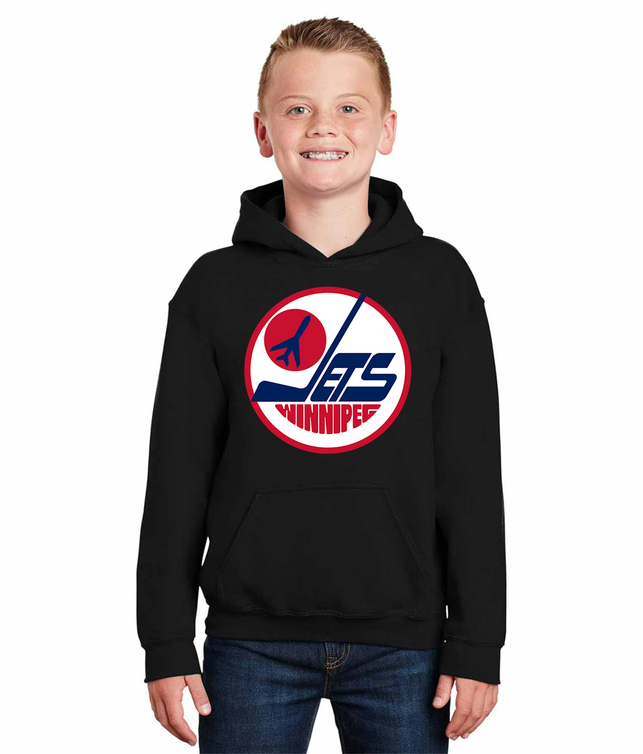 Winnipeg Jets Jersey 1979 Hockey Logo Symbol Emblem Customized Design on Youth Hoodie