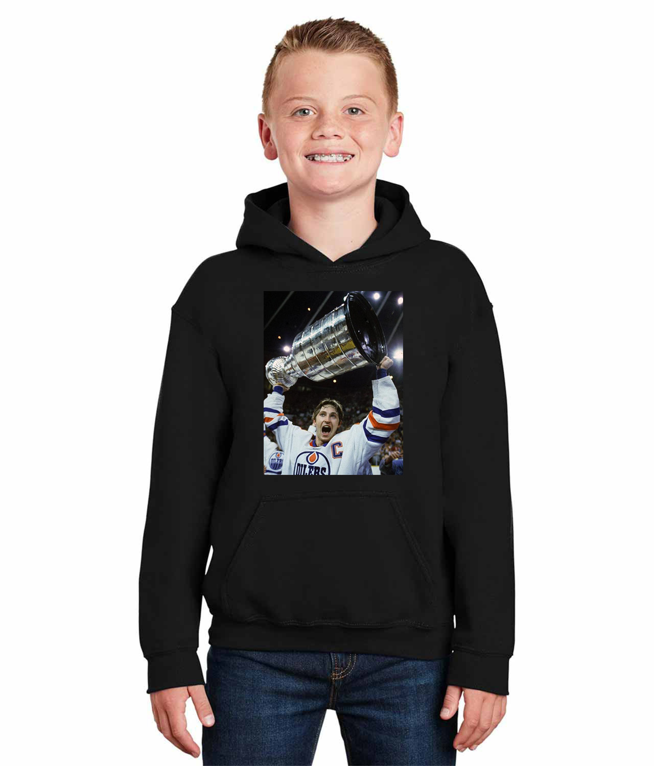 1983 Edmonton Oilers Photo Hockey Logo Symbol Emblem Customized Design on Youth Hoodie