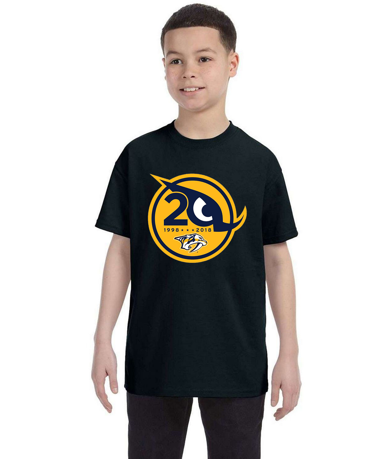 Nashville Predators 20th Season Hockey Logo Symbol Emblem Customized Design on Youth T-Shirt Tee