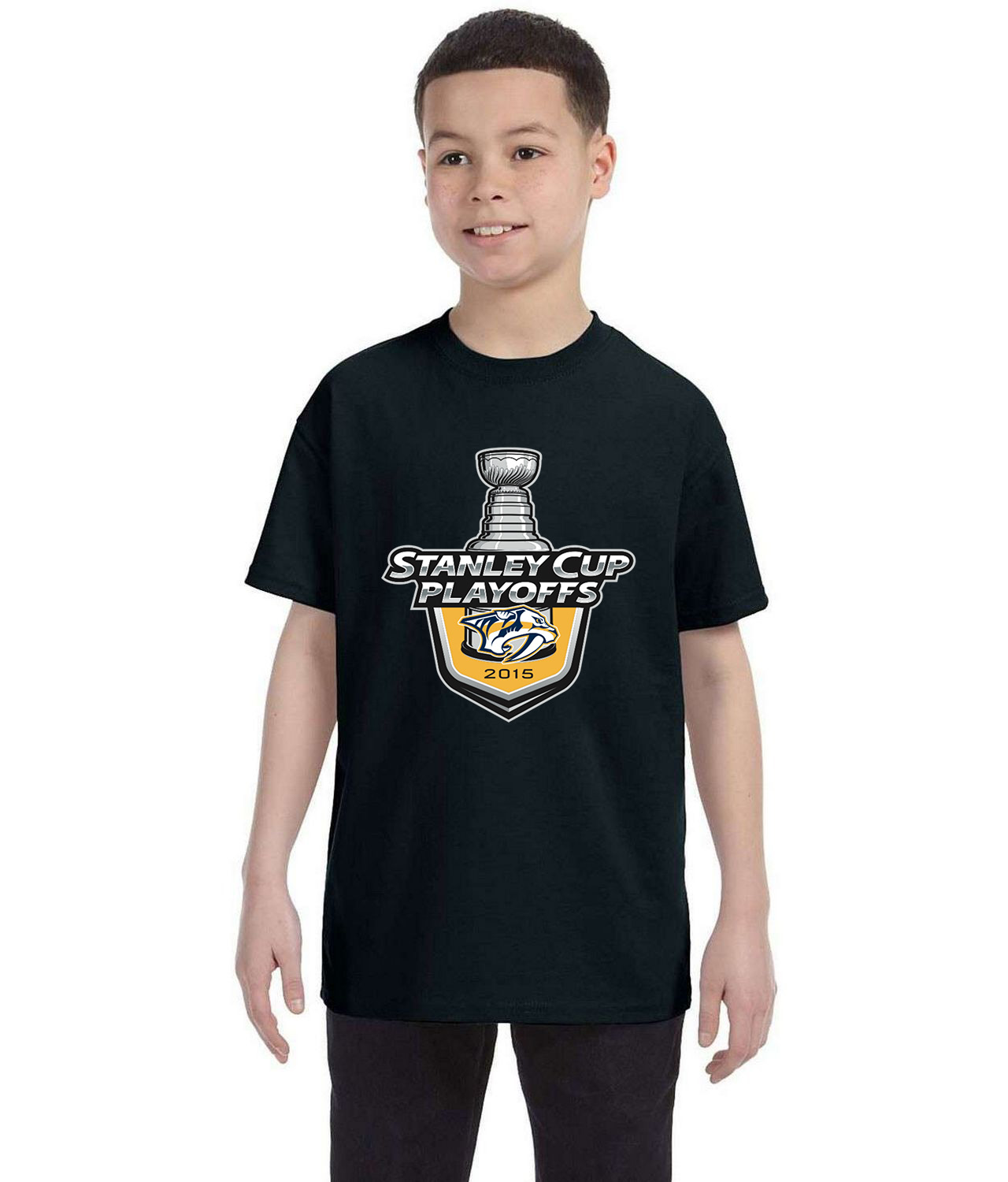 2015 Stanley Cup Playoffs - Nashville Predators Hockey Logo Symbol Emblem Customized Design on Youth T-Shirt Tee