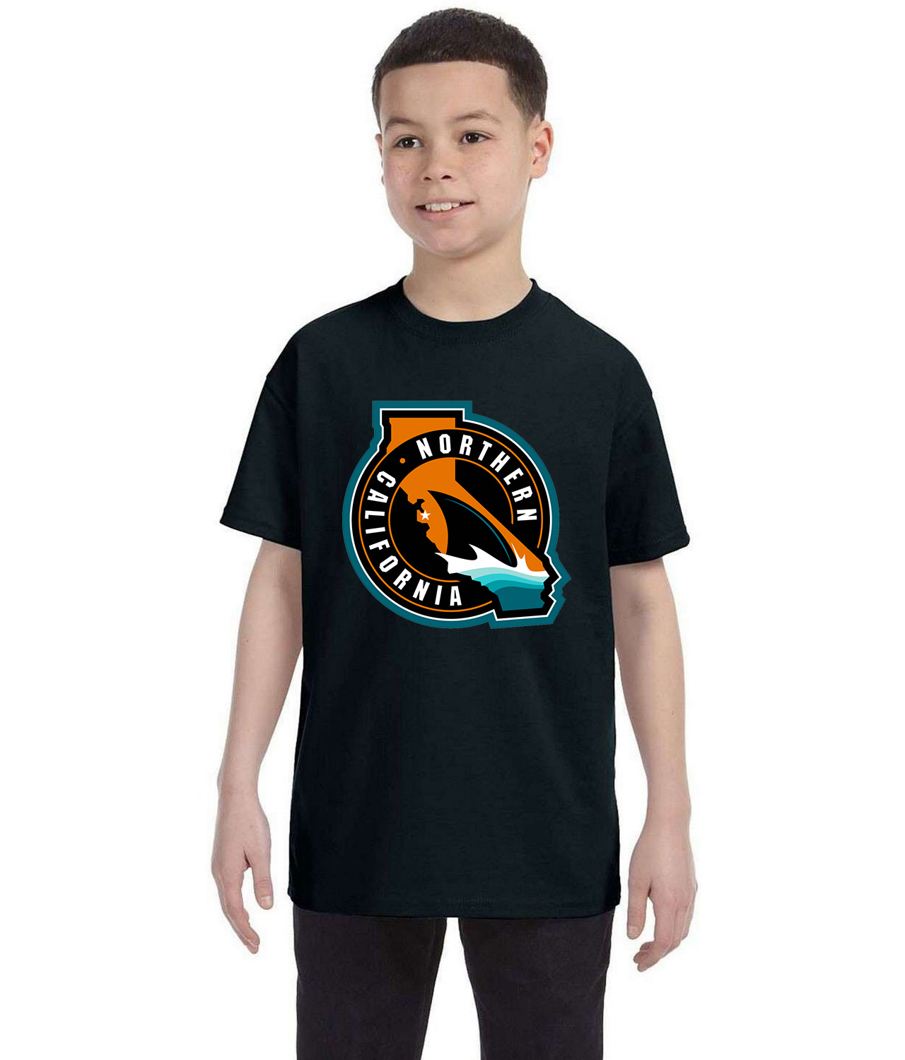 San Jose Sharks Northern California Hockey Logo Symbol Emblem Customized Design on Youth T-Shirt Tee