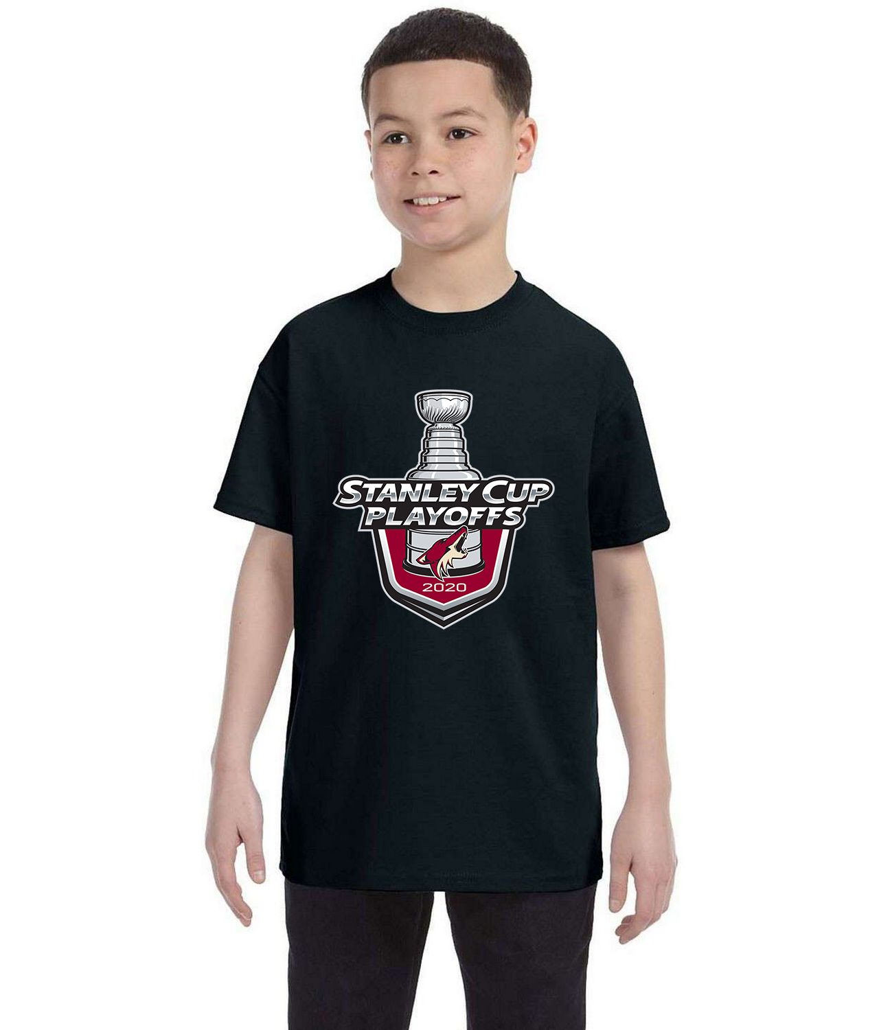 The Arizona Coyotes 2020 Stanley Cup Playoffs Hockey Logo Symbol Emblem Customized Design on Youth T-Shirt Tee