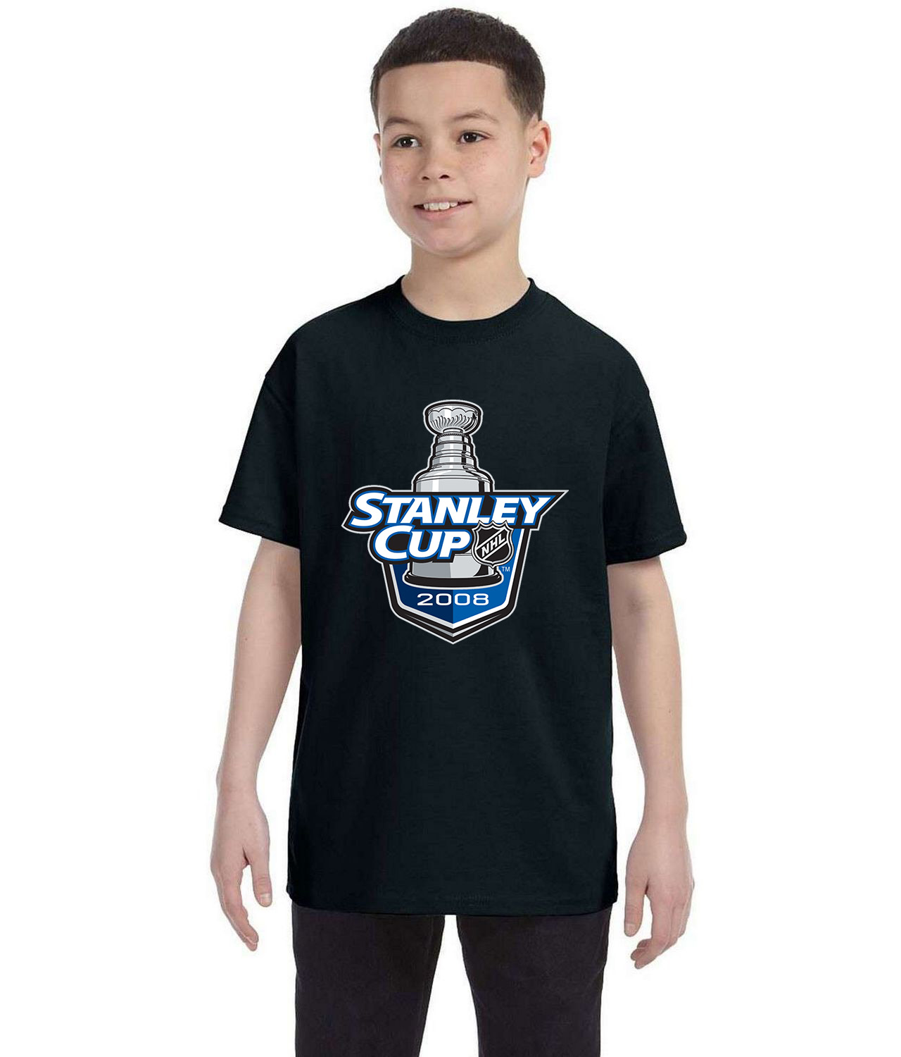 2008 NHL Stanley Cup Playoffs Hockey Logo Symbol Emblem Customized Design on Youth T-Shirt Tee
