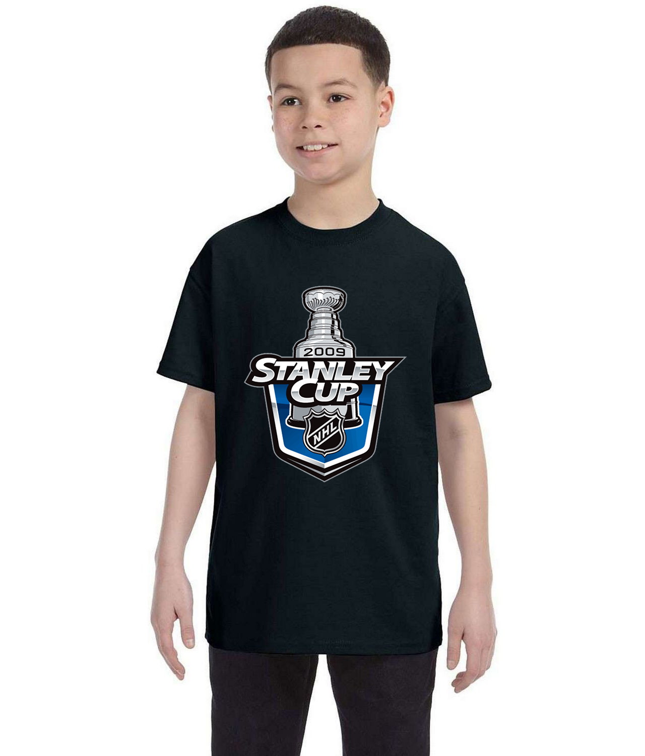2009 NHL Stanley Cup Playoffs Hockey Logo Symbol Emblem Customized Design on Youth T-Shirt Tee