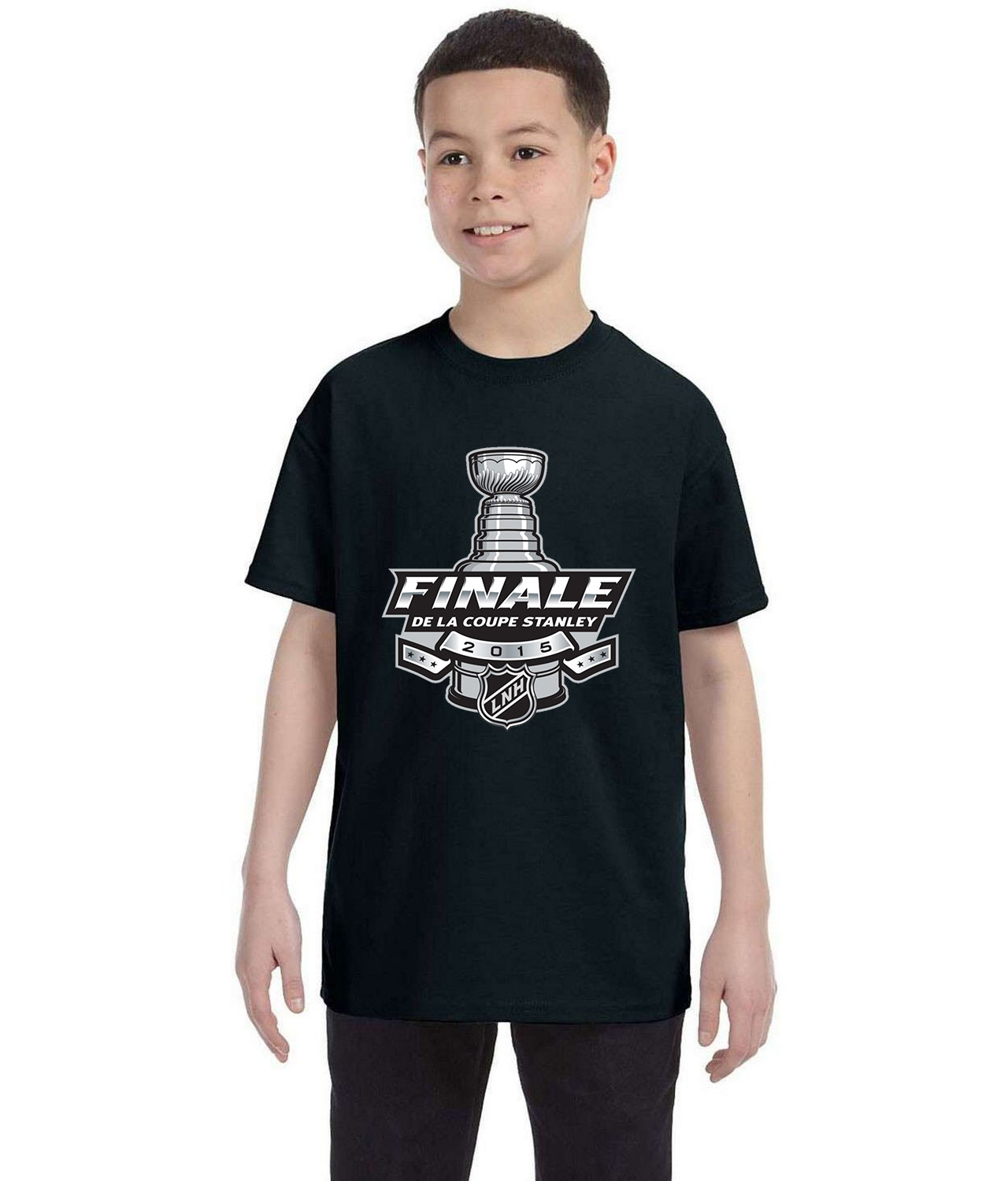 2015 NHL Stanley Cup Final French - 2015 Finale De La Coupe Stanley Francais LNH Hockey Logo Symbol Emblem Customized Design on Youth T-Shirt Tee