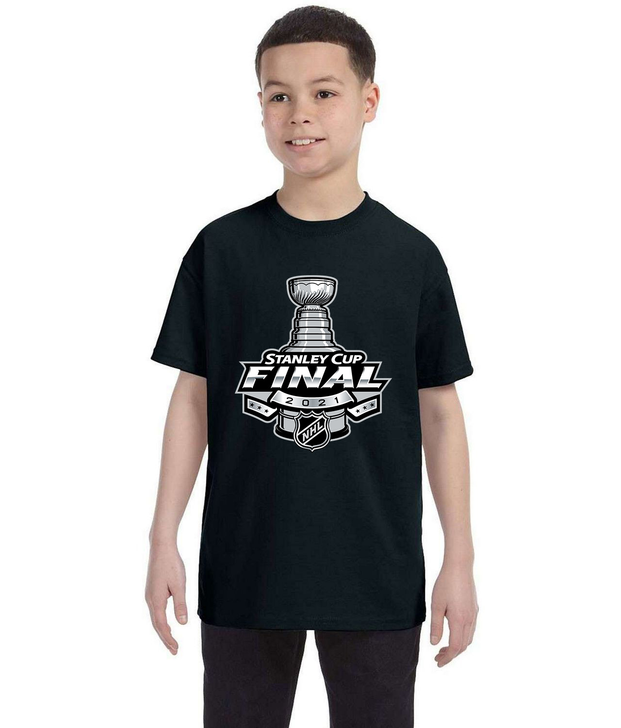 The NHL 2021 Stanley Cup Final Hockey Logo Symbol Emblem Customized Design on Youth T-Shirt Tee