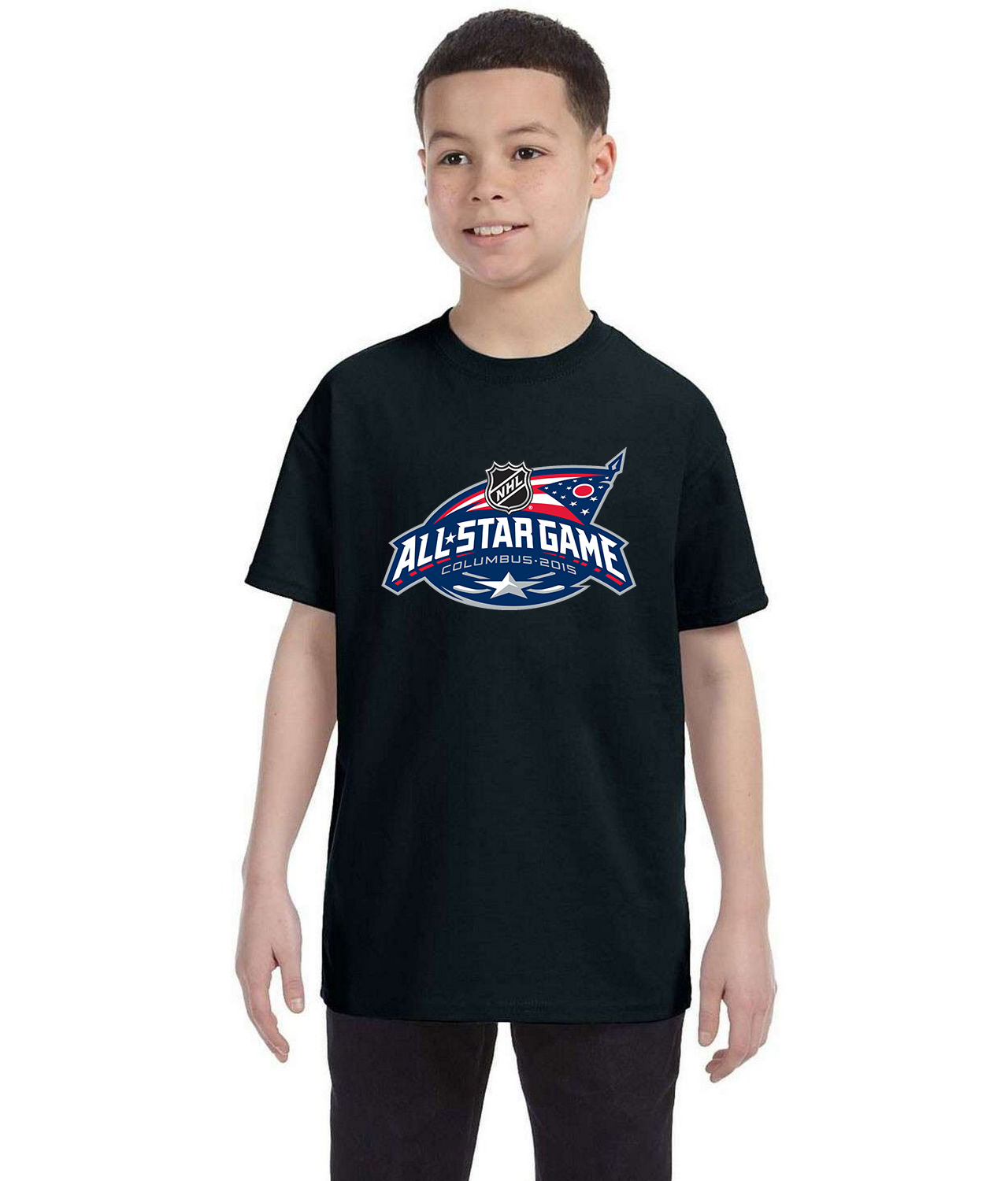 2015 NHL All-Star Game Columbus, Ohio Hosted By Columbus Blue Jackets Jan 25, 2015 Hockey Logo Symbol Emblem Customized Design on Youth T-Shirt Tee