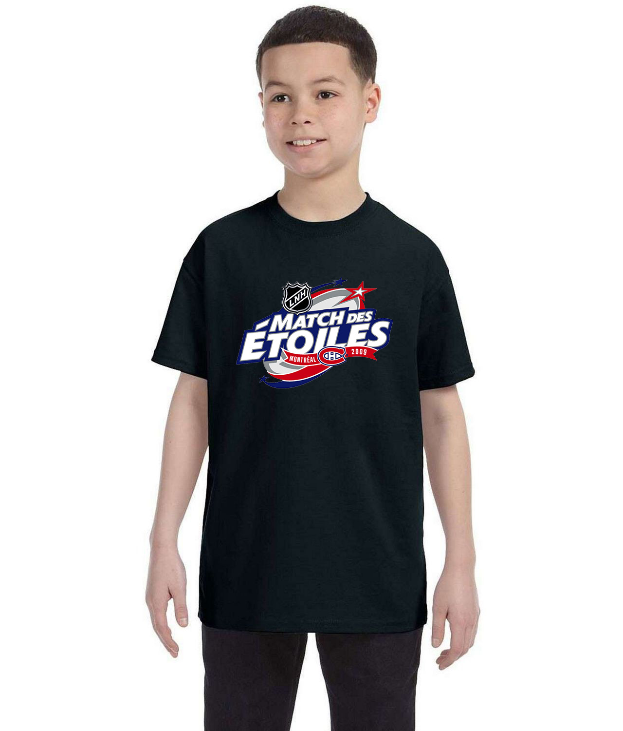 2009 NHL All-Star Game - 2009 LNH Match Des Etoiles - Ontario - Montreal Canadiens Hockey Logo Symbol Emblem Customized Design on Youth T-Shirt Tee