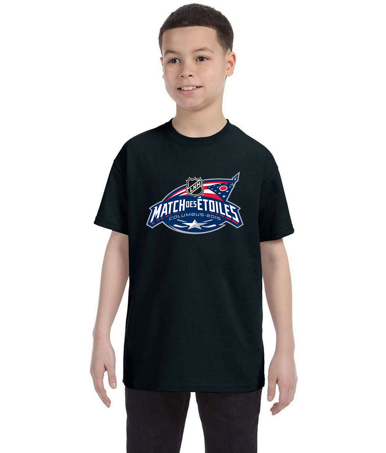 2015 NHL All-Star Game - Match Des Etoiles Columbus 2015 Hockey Logo Symbol Emblem Customized Design on Youth T-Shirt Tee