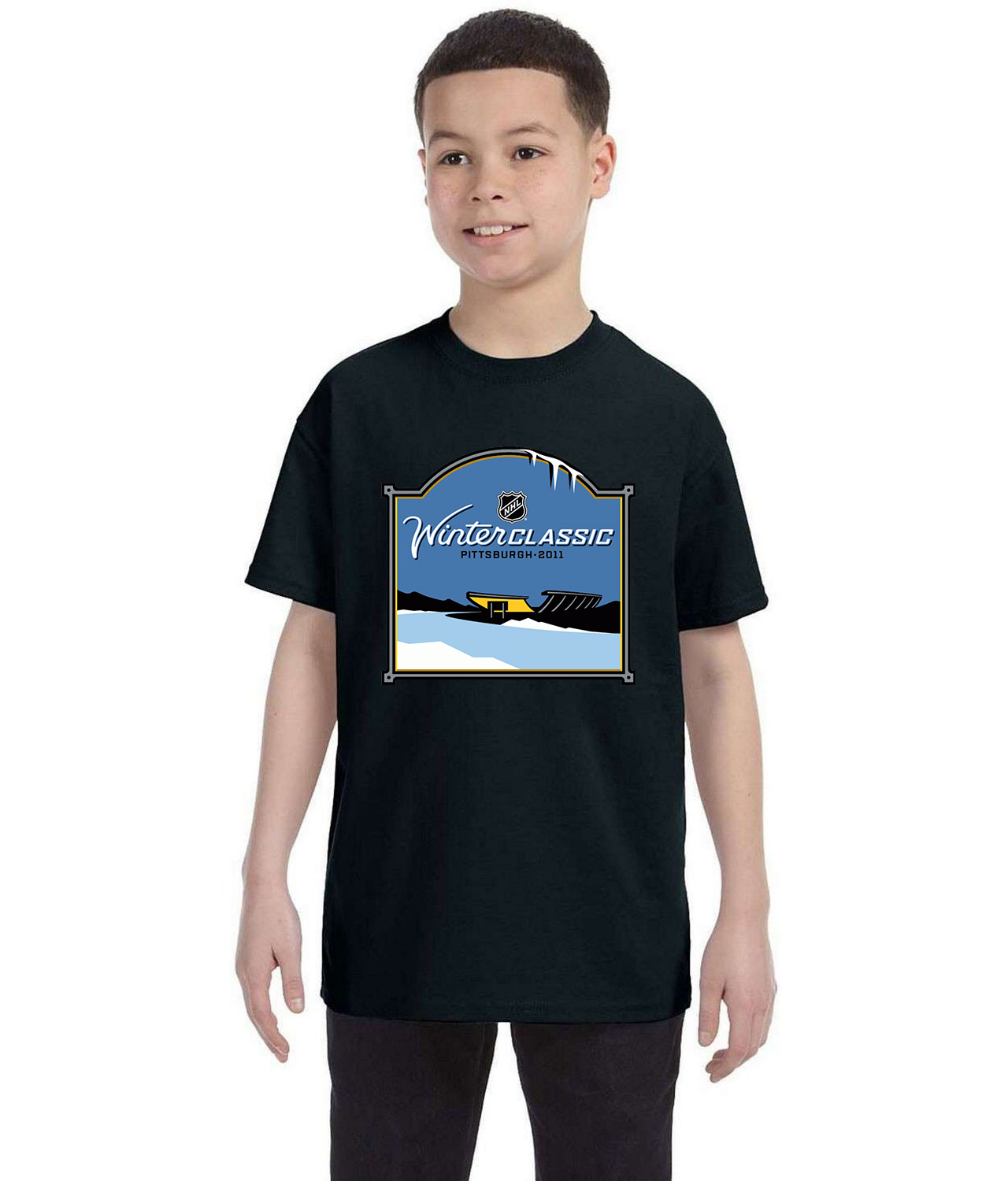 NHL Winter Classic Alternate Pittsburgh 2011 Hockey Logo Symbol Emblem Customized Design on Youth T-Shirt Tee