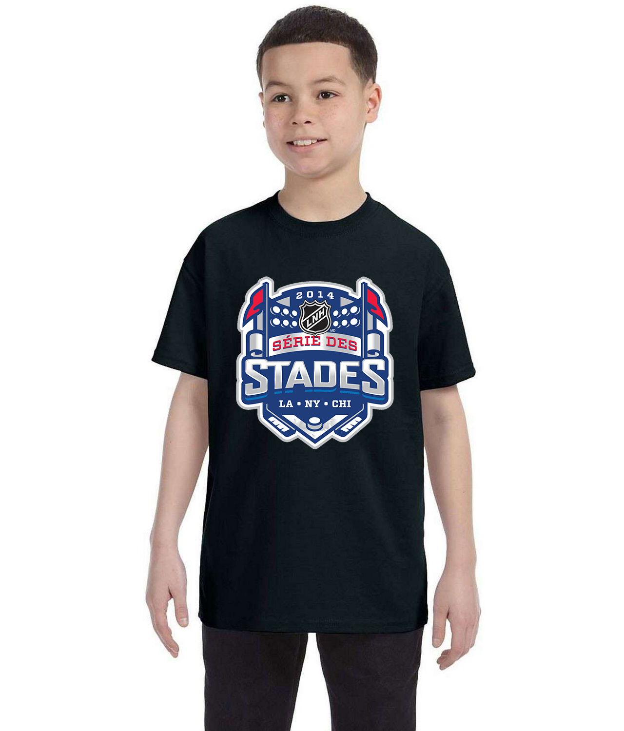 2014 NHL Stadium Series French - 2014 LNH Serie Des Stades Hockey Logo Symbol Emblem Customized Design on Youth T-Shirt Tee