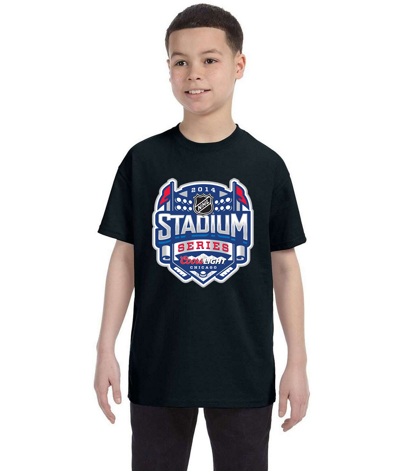2014 NHL Stadium Series Chicago Hockey Logo Symbol Emblem Customized Design on Youth T-Shirt Tee