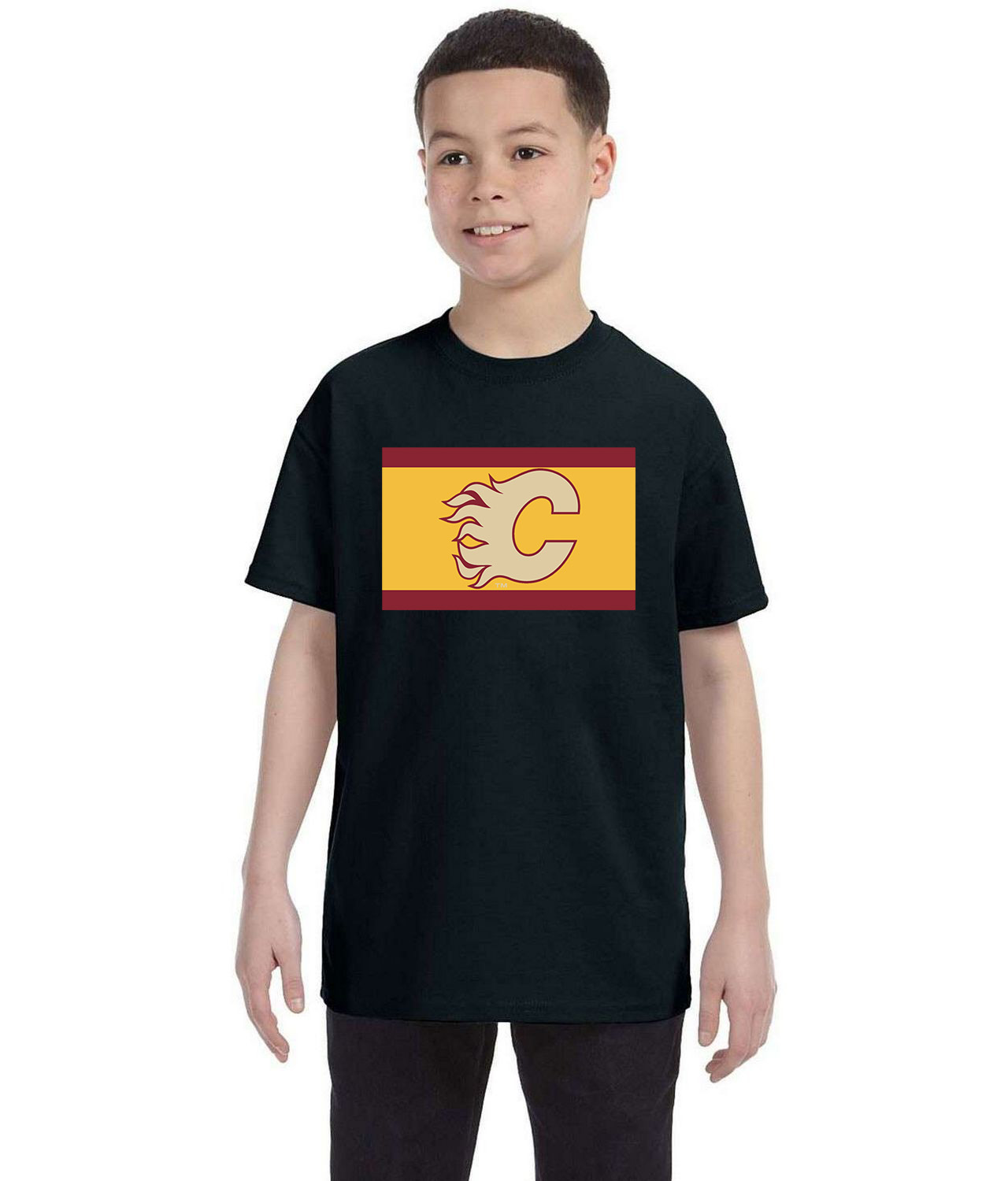 Calgary Flames Throwback 2010 Hockey Logo Symbol Emblem Customized Design on Youth T-Shirt Tee
