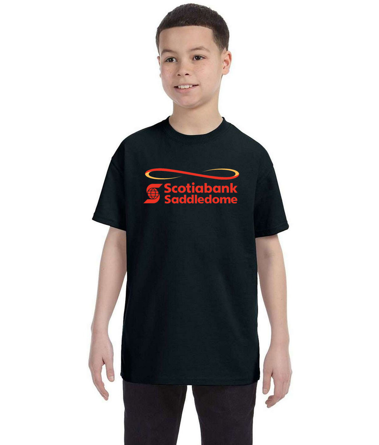 Calgary Flames Scotiabank Saddledome Stadium Hockey Logo Symbol Emblem Customized Design on Youth T-Shirt Tee