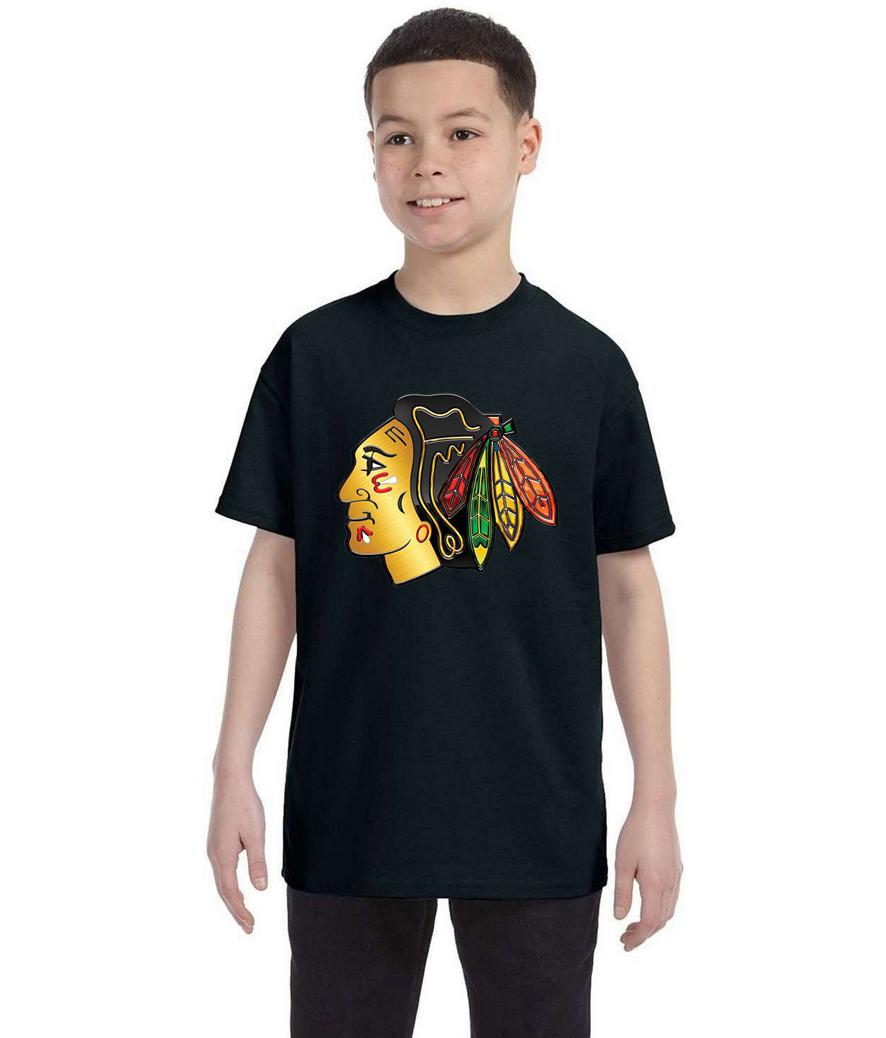 Chicago Blackhawks Stadium Series Chrome Treated Hockey Logo Symbol Emblem Customized Design on Youth T-Shirt Tee