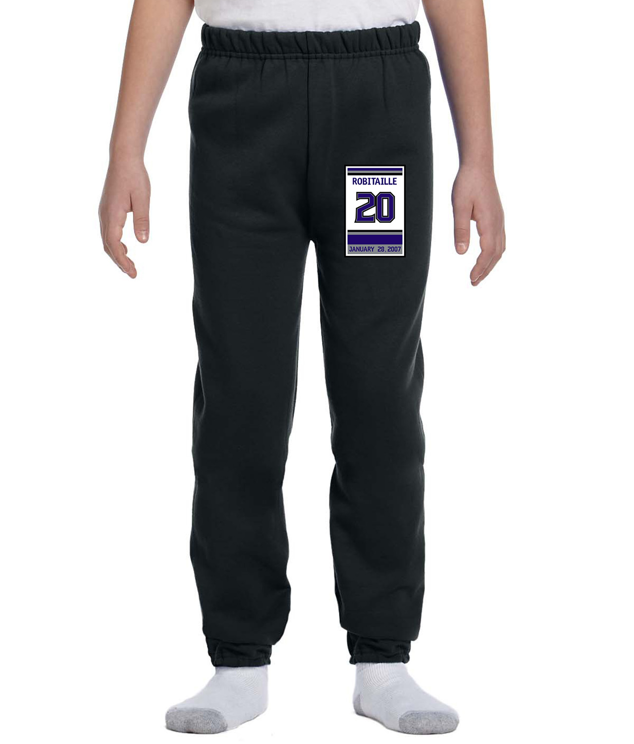 Los Angeles Kings Luc Robitaille Retirement Ceremony Patch Hockey Logo Symbol Emblem Customized Design on Youth Closed-Bottom Sweatpants