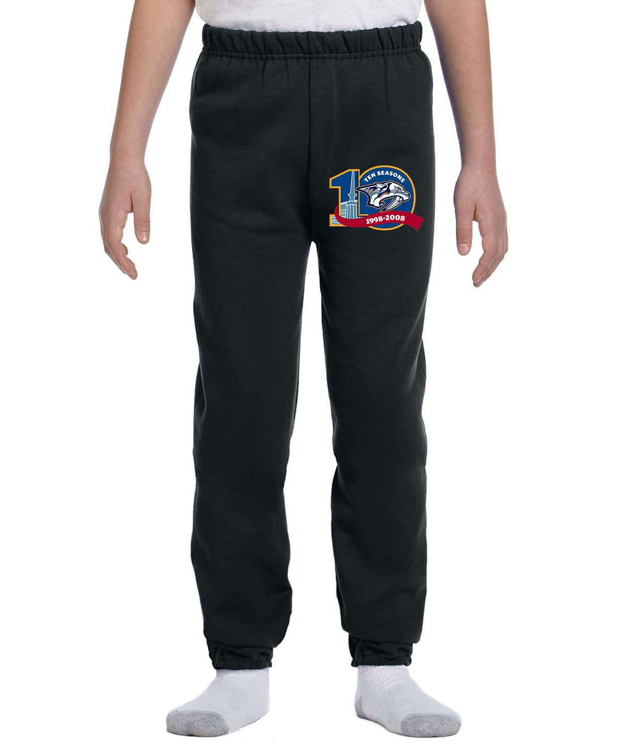 Nashville Predators 10th Season Hockey Logo Symbol Emblem Customized Design on Youth Closed-Bottom Sweatpants