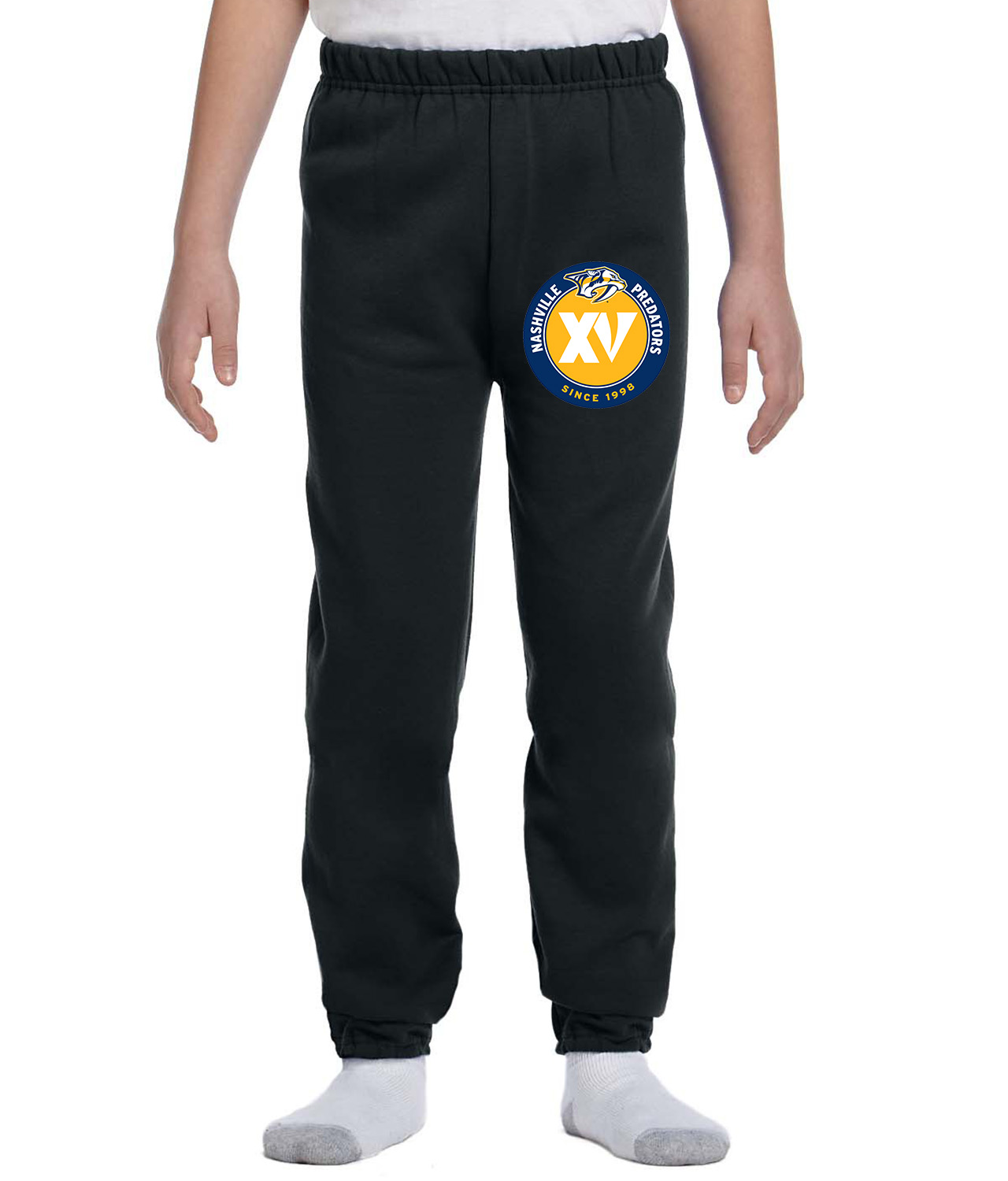 Nashville Predators 15th Season Hockey Logo Symbol Emblem Customized Design on Youth Closed-Bottom Sweatpants