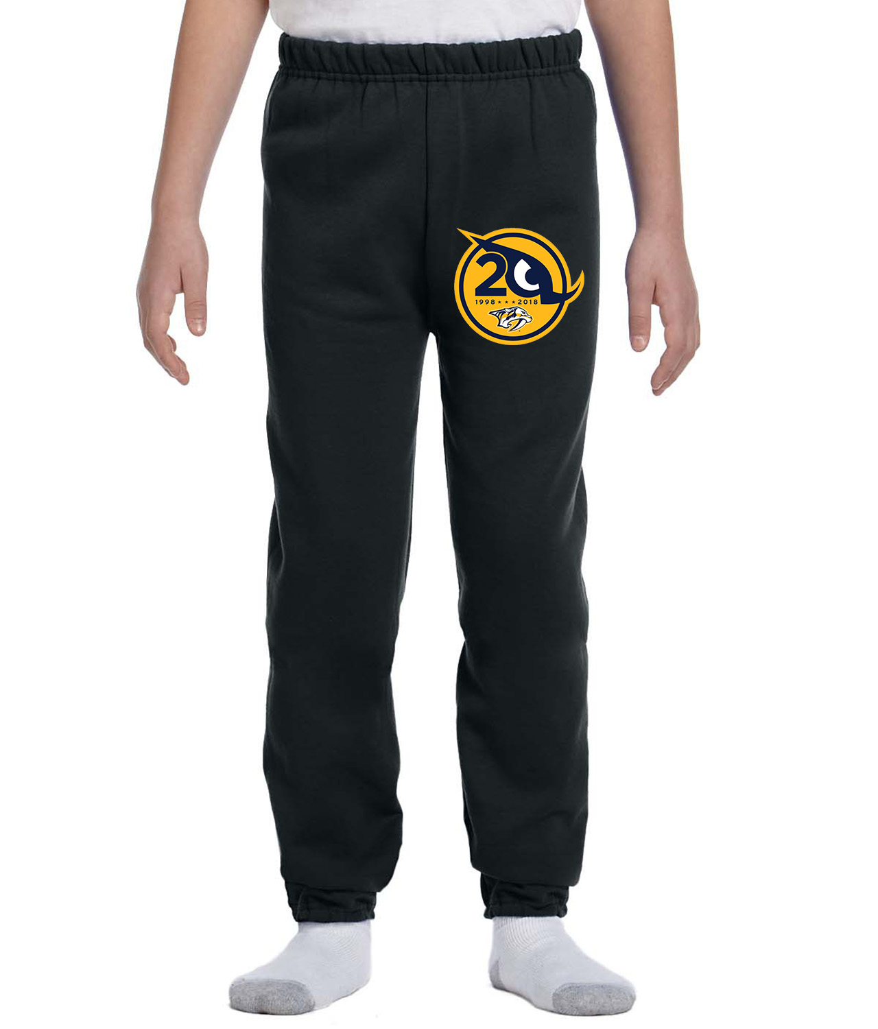 Nashville Predators 20th Season Hockey Logo Symbol Emblem Customized Design on Youth Closed-Bottom Sweatpants