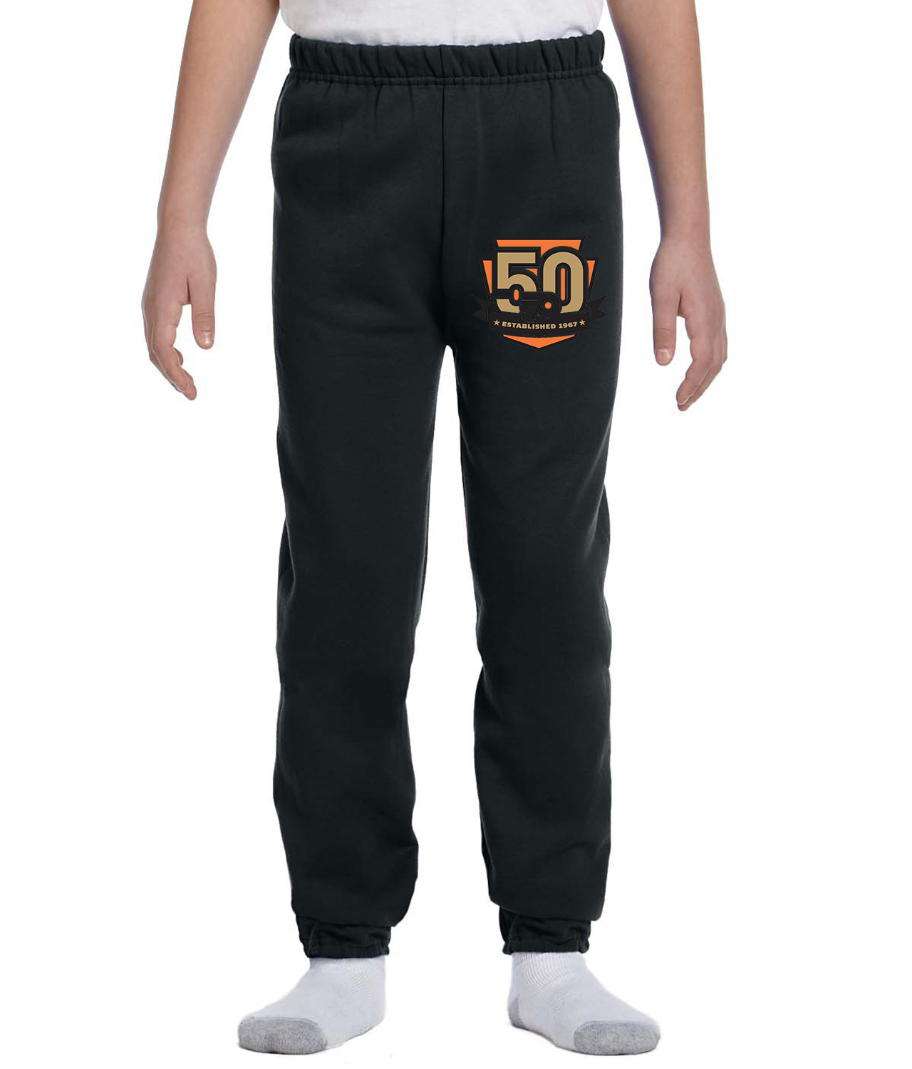 Philadelphia Flyers 50th Anniversary Hockey Logo Symbol Emblem Customized Design on Youth Closed-Bottom Sweatpants