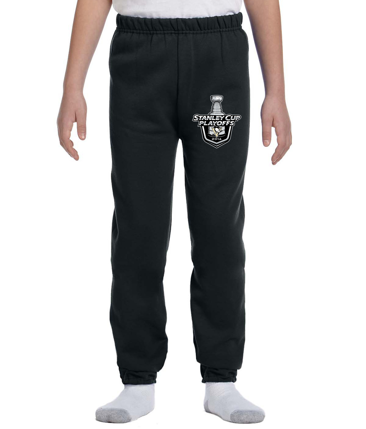 2014 Stanley Cup Playoffs - Pittsburgh Penguins Hockey Logo Symbol Emblem Customized Design on Youth Closed-Bottom Sweatpants
