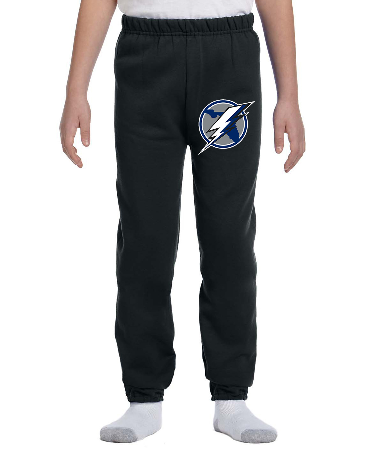 Tampa Bay Lightning Bolt Hockey Logo Symbol Emblem Customized Design on Youth Closed-Bottom Sweatpants