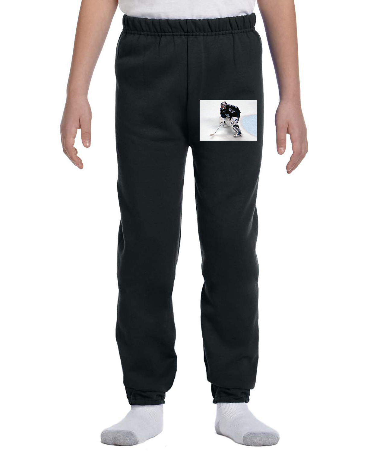 2010 Tampa Bay Lightning Dwayne Roloson Goaltender Photo Hockey Logo Symbol Emblem Customized Design on Youth Closed-Bottom Sweatpants