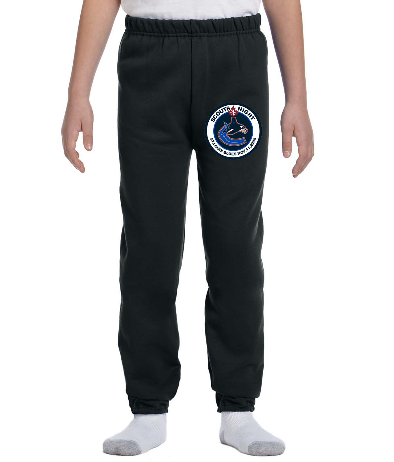 Vancouver Canucks Scouts Night Hockey Logo Symbol Emblem Customized Design on Youth Closed-Bottom Sweatpants
