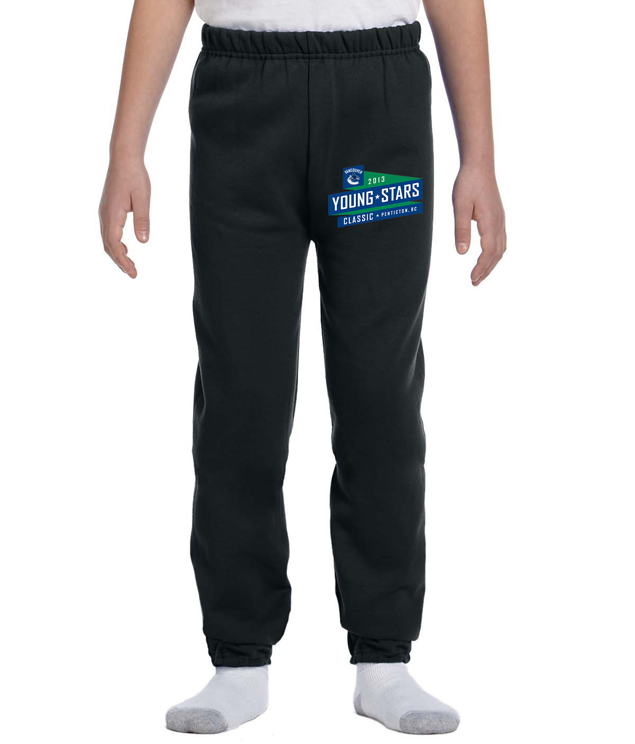 Vancouver Canucks Young Stars Classic 2013 Penticton, BC Hockey Logo Symbol Emblem Customized Design on Youth Closed-Bottom Sweatpants