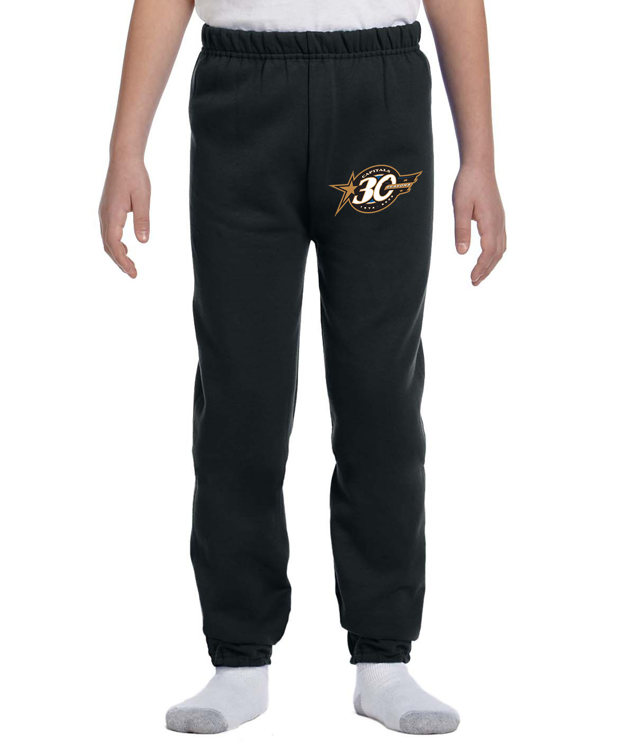 Washington Capitals 30th Anniversary Hockey Logo Symbol Emblem Customized Design on Youth Closed-Bottom Sweatpants
