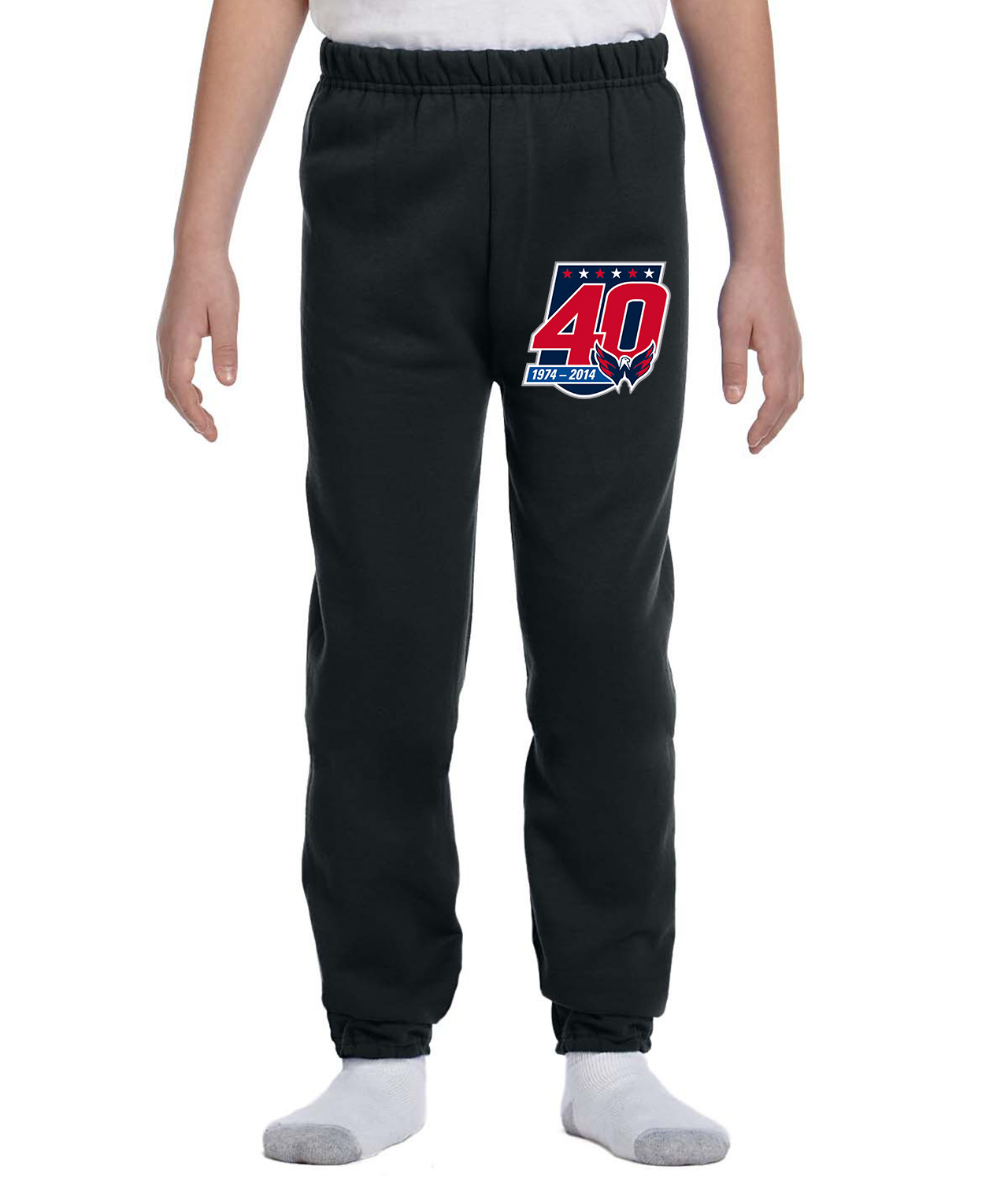Washington Capitals 40th Anniversary Hockey Logo Symbol Emblem Customized Design on Youth Closed-Bottom Sweatpants