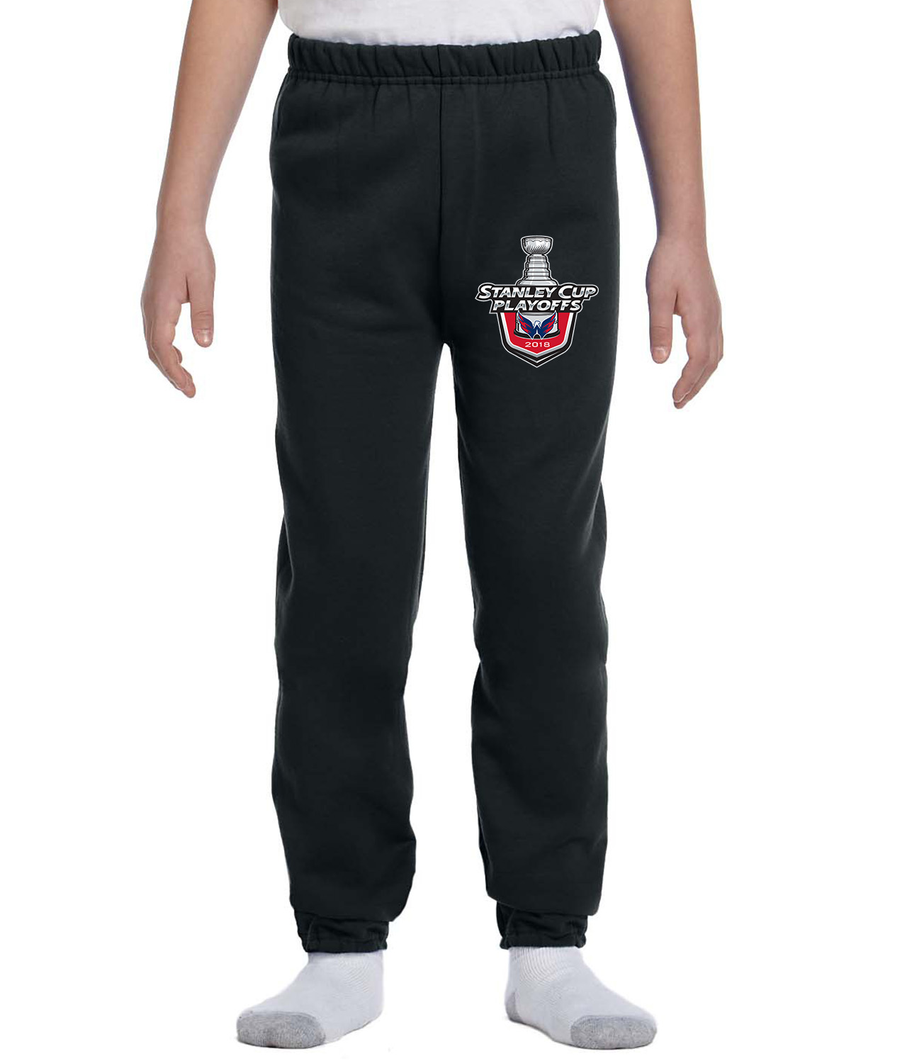 Washington Capitals 2018 Stanley Cup Playoffs Hockey Logo Symbol Emblem Customized Design on Youth Closed-Bottom Sweatpants