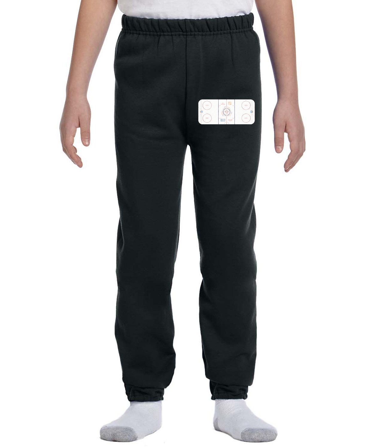 Winnipeg Jets MTS Place Stadium Ice Surface Hockey Logo Symbol Emblem Customized Design on Youth Closed-Bottom Sweatpants