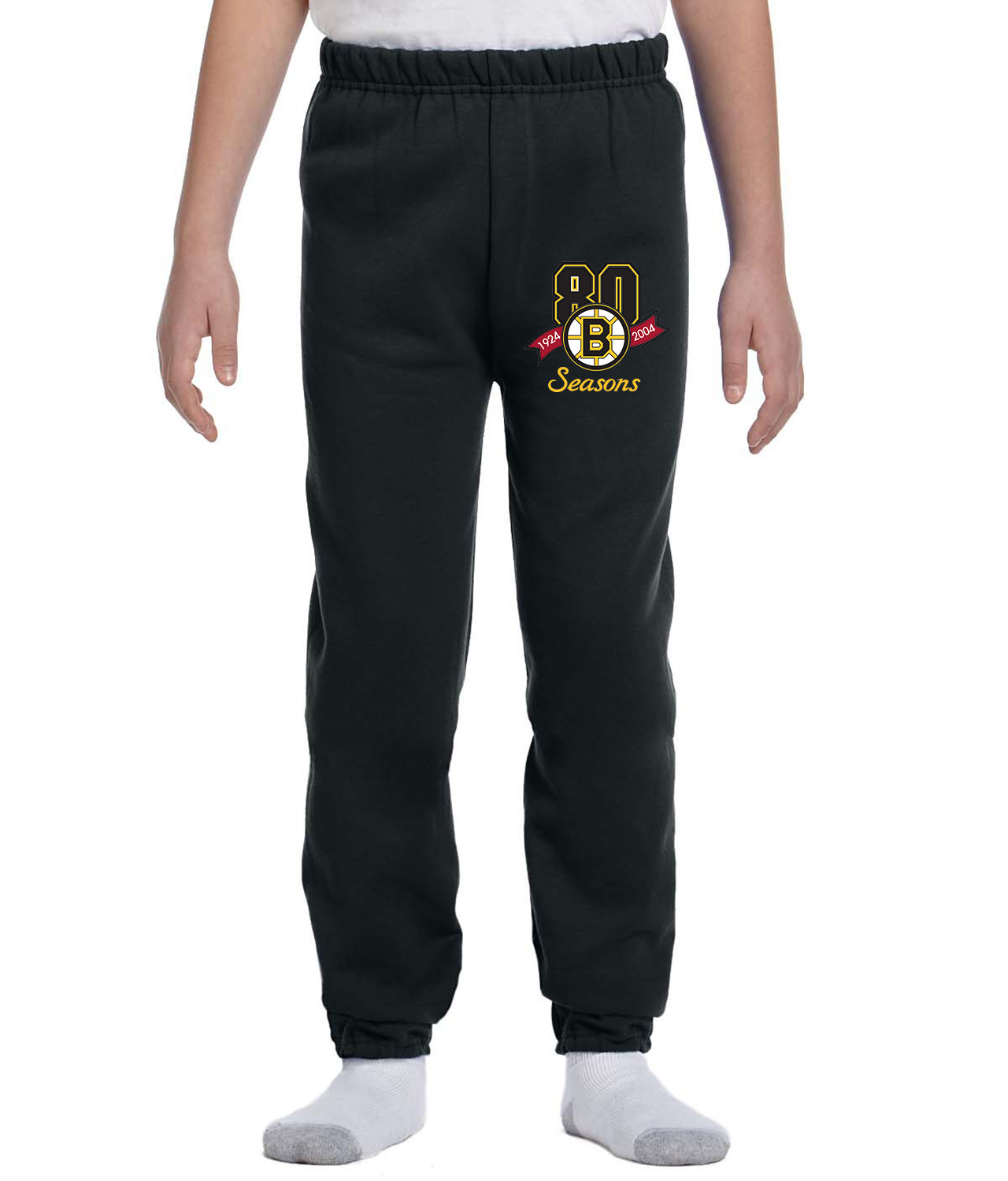 80th Anniversary Of The Boston Bruins Hockey Logo Symbol Emblem Customized Design on Youth Closed-Bottom Sweatpants