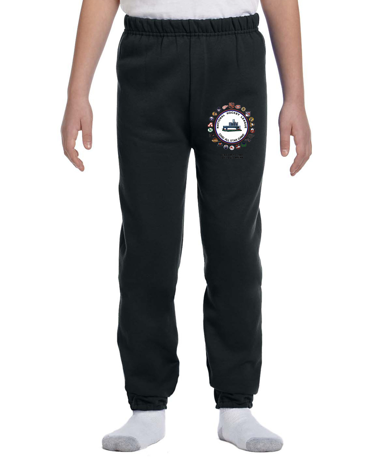 1980 NHL 32nd All-Star Game - Detroit, MI Hockey Logo Symbol Emblem Customized Design on Youth Closed-Bottom Sweatpants